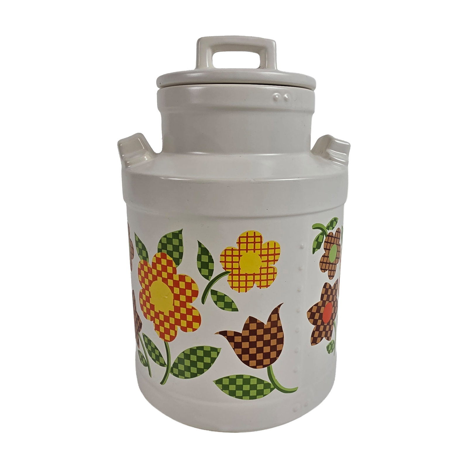 McCoy Ceramic Gingham Garden Milk Can Canister Cookie Jar (1 of 4)
