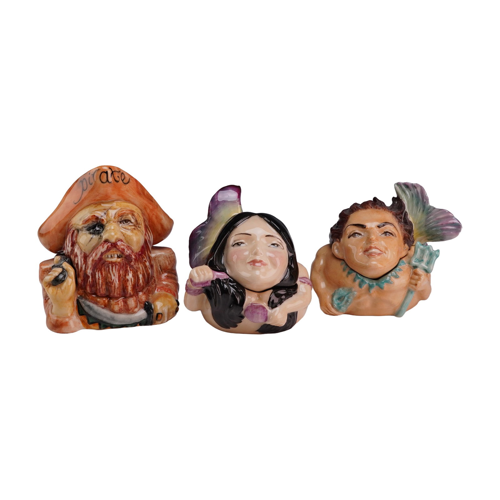 3pc Kevin Francis Face Pots Including Pirate and Mermaid Prototype (1 of 5)