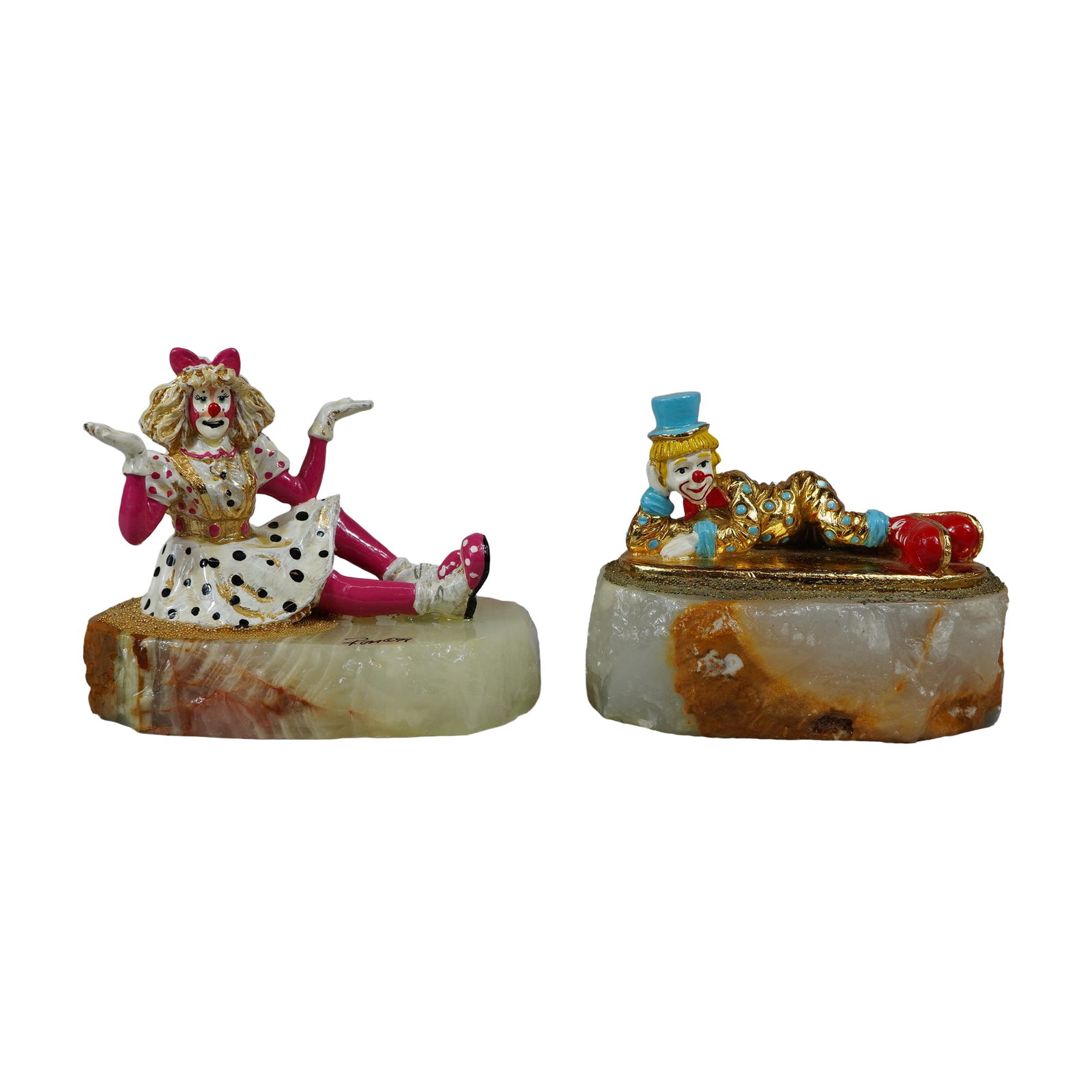2pc Ron Lee Gilded Metal and Onyx Clown Sculptures (1 of 6)