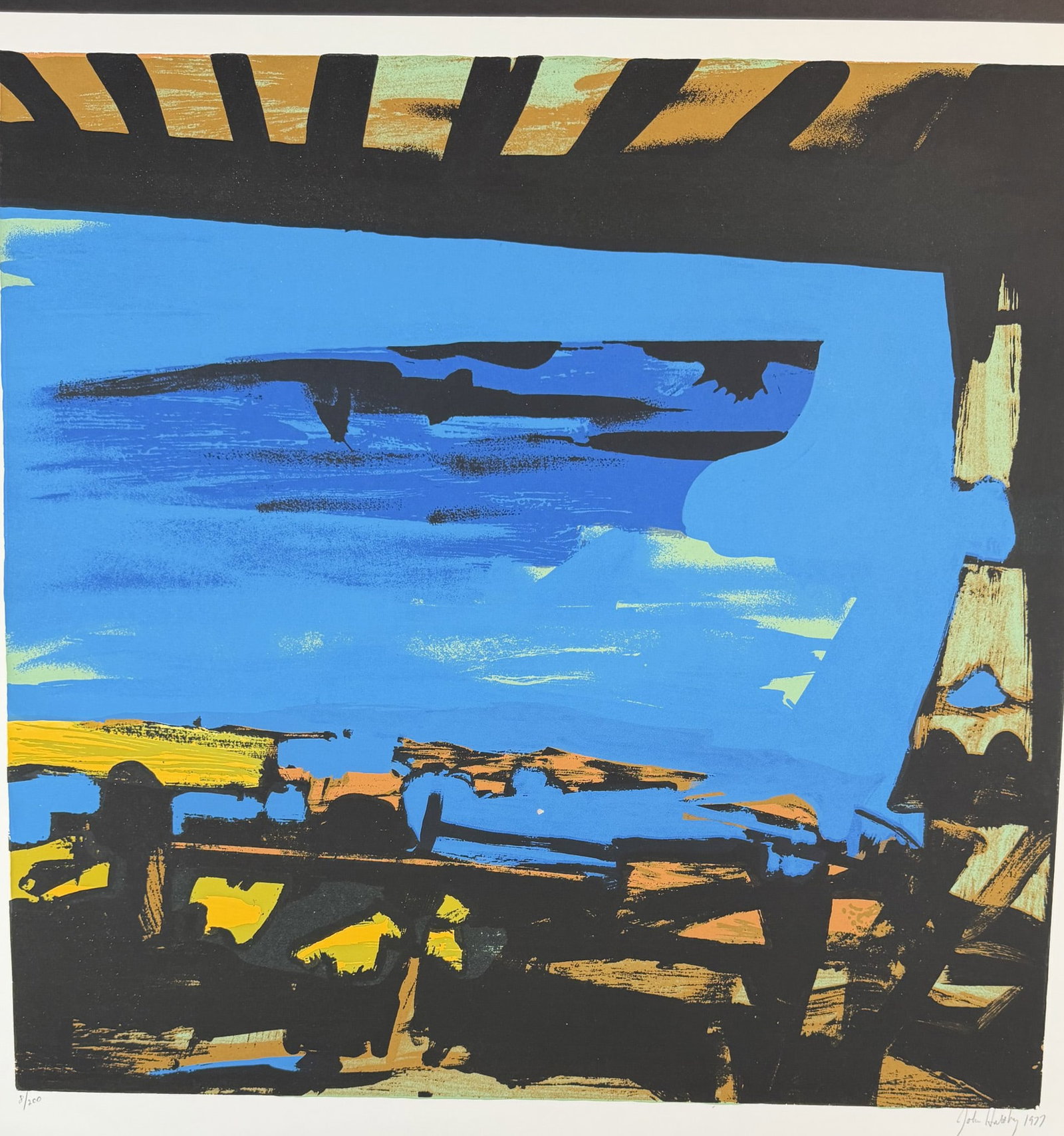 John Hultberg (American 1922-2005) Serigraph Sinking Ship signed: Serigraph titled Sinking Ship Signed lower right numbered 8/200. Year 1977 Sight size 38" x 26" Dimensions: See Description.