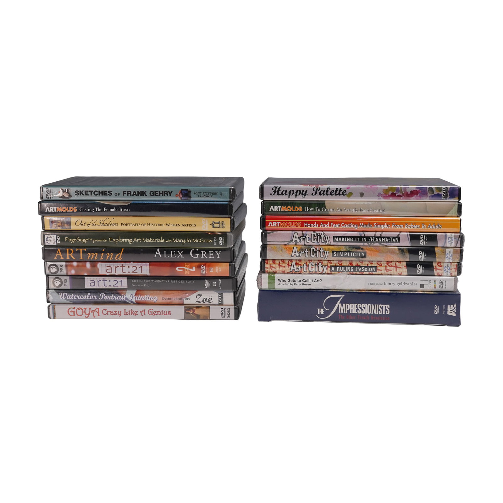 17pc Art Documentary & Instructional DVD Collection: This 17-piece collection of art-focused DVDs spans documentaries, artist profiles, and instructional guides, offering a rich resource for art enthusiasts and creators alike. The set includes acclaimed