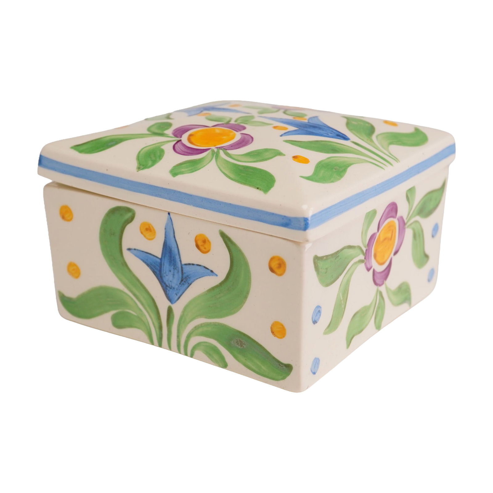 Wedgwood Hand-Painted Creamware Lidded Box (1 of 3)
