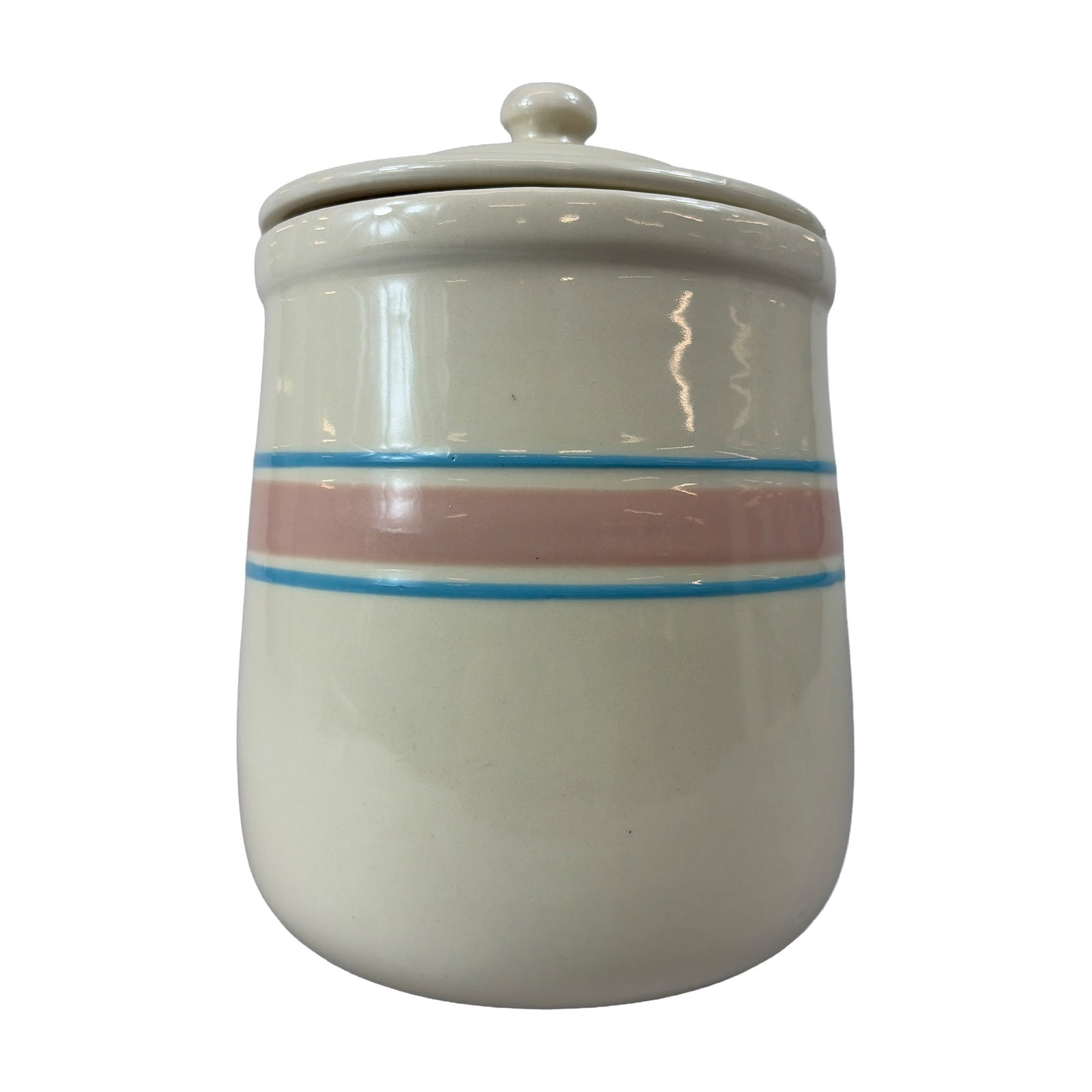 McCoy Ceramic Pink and Blue Striped Cookie Jar (1 of 4)