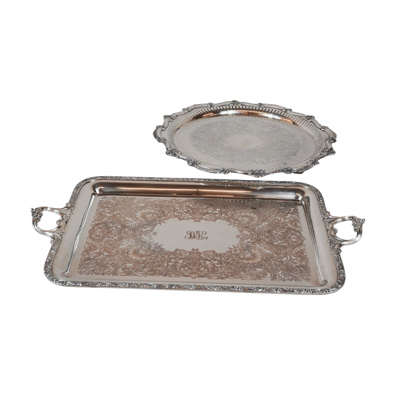 2pc Wilcox SP Co. and W&S Blackinton Co. Silver-Plated Serving Trays, Beverly Manor and Chippendale (1 of 4)