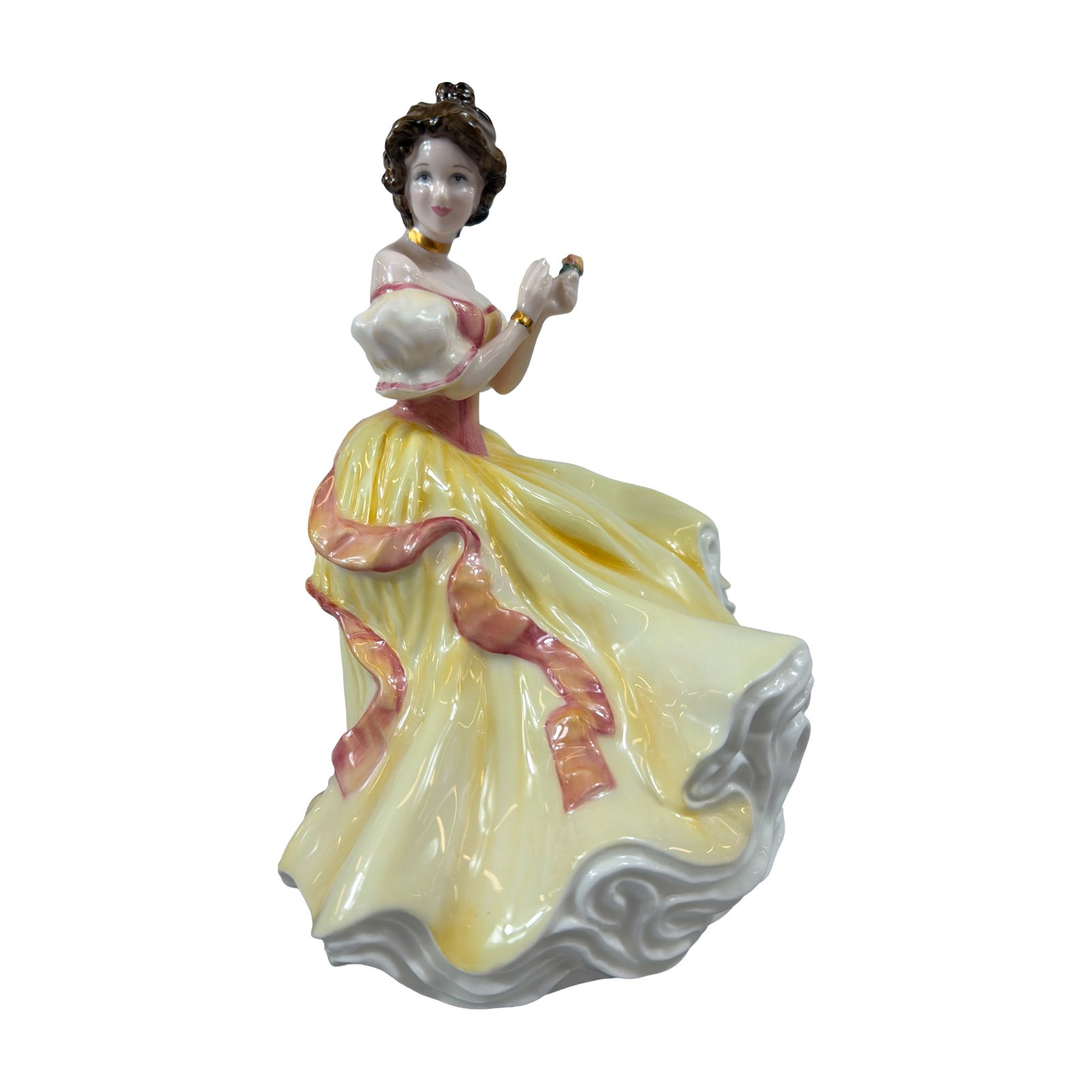 Royal Doulton Applause Bone China Figurine HN4328: Royal Doulton. Bone china figurine titled Applause, model number HN 4328, from the International Collectors Club series. Modelled by Valerie Annand, the figure depicts a woman in a flowing pale yellow