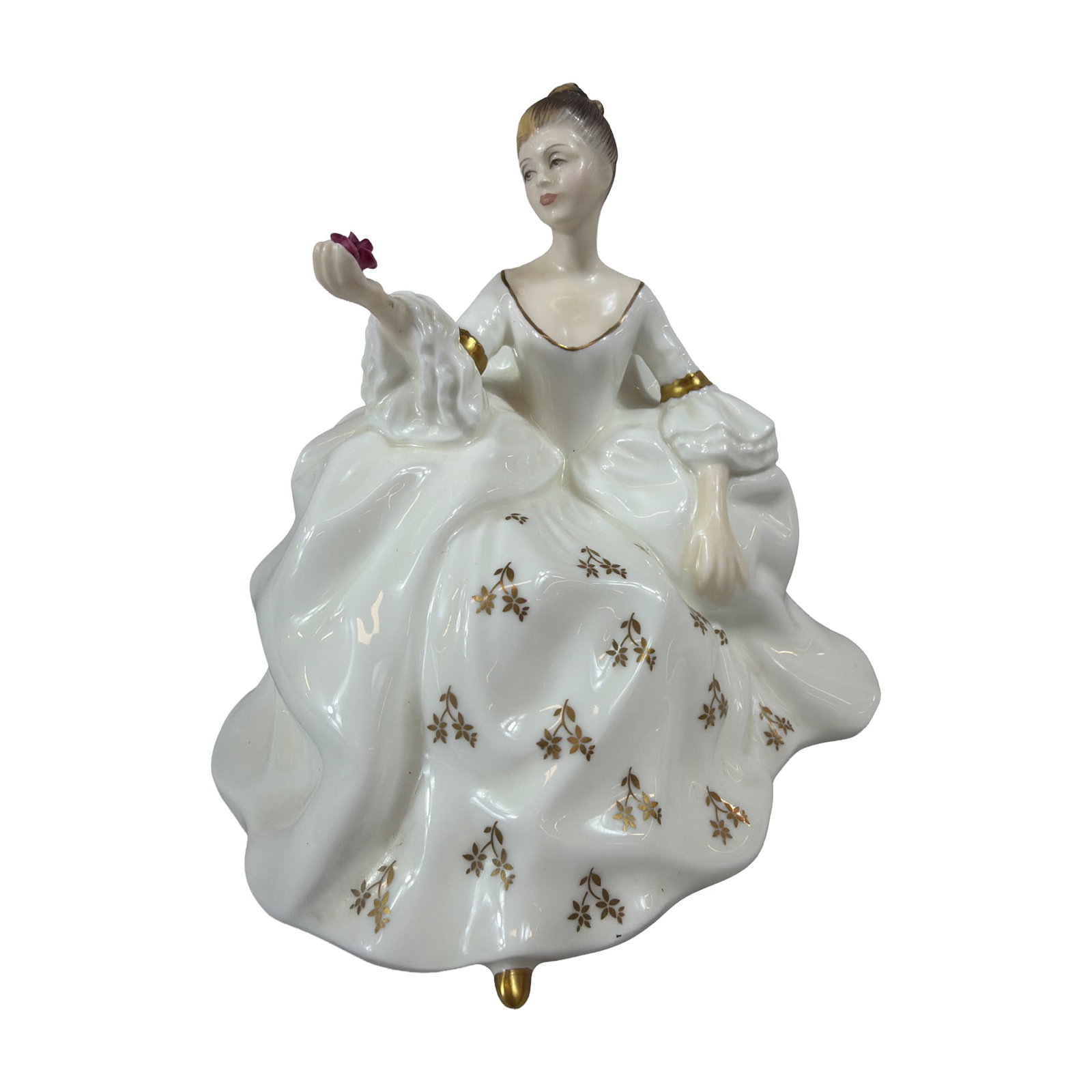 Royal Doulton Bone China Figurine My Love HN 2339: Royal Doulton bone china figurine titled My Love, model number HN 2339. Designed by Peggy Davies and copyrighted in 1965, this piece depicts a young woman in a flowing white gown decorated with gilded