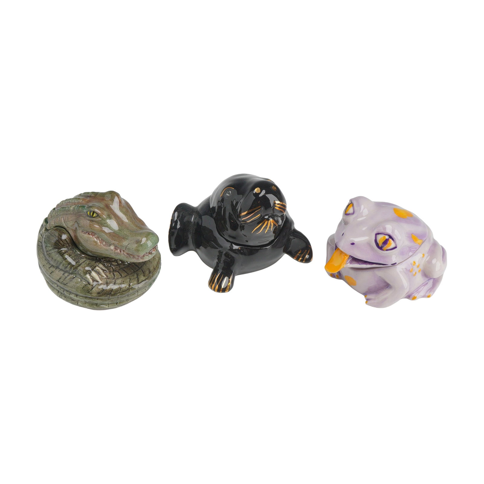 3pc Kevin Francis Face Pots , Alligator, Frog, and Manatee (1 of 4)