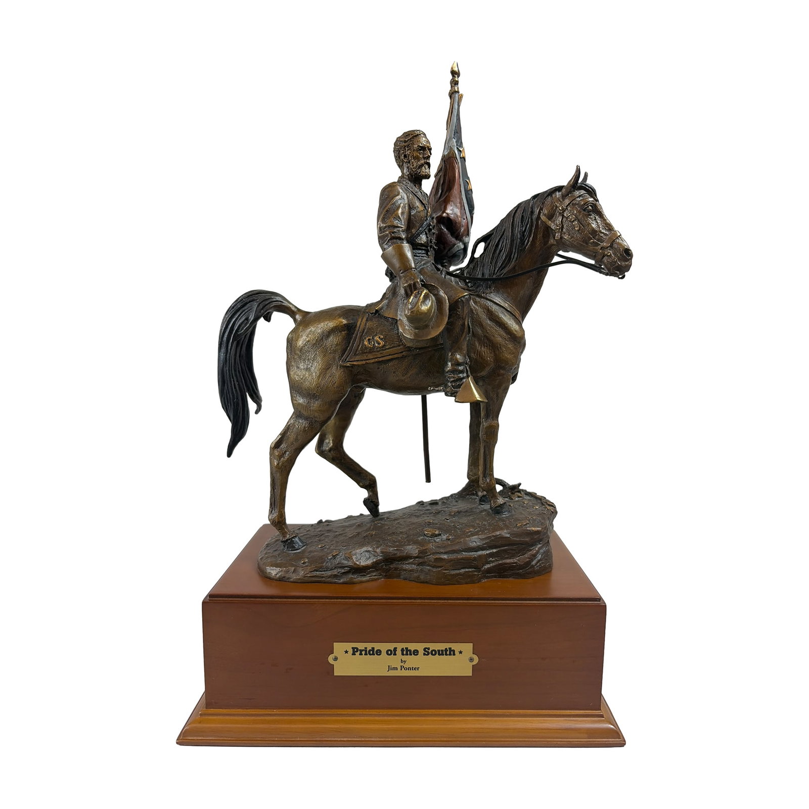 The Franklin Mint by Jim Ponter Bronze Figurine on Base, Pride of the South: Jim Ponter (American, 20th century). "Pride of the South" limited-edition bronze sculpture produced for The Franklin Mint in association with the Civil War Library and Museum. The work depicts a Confe