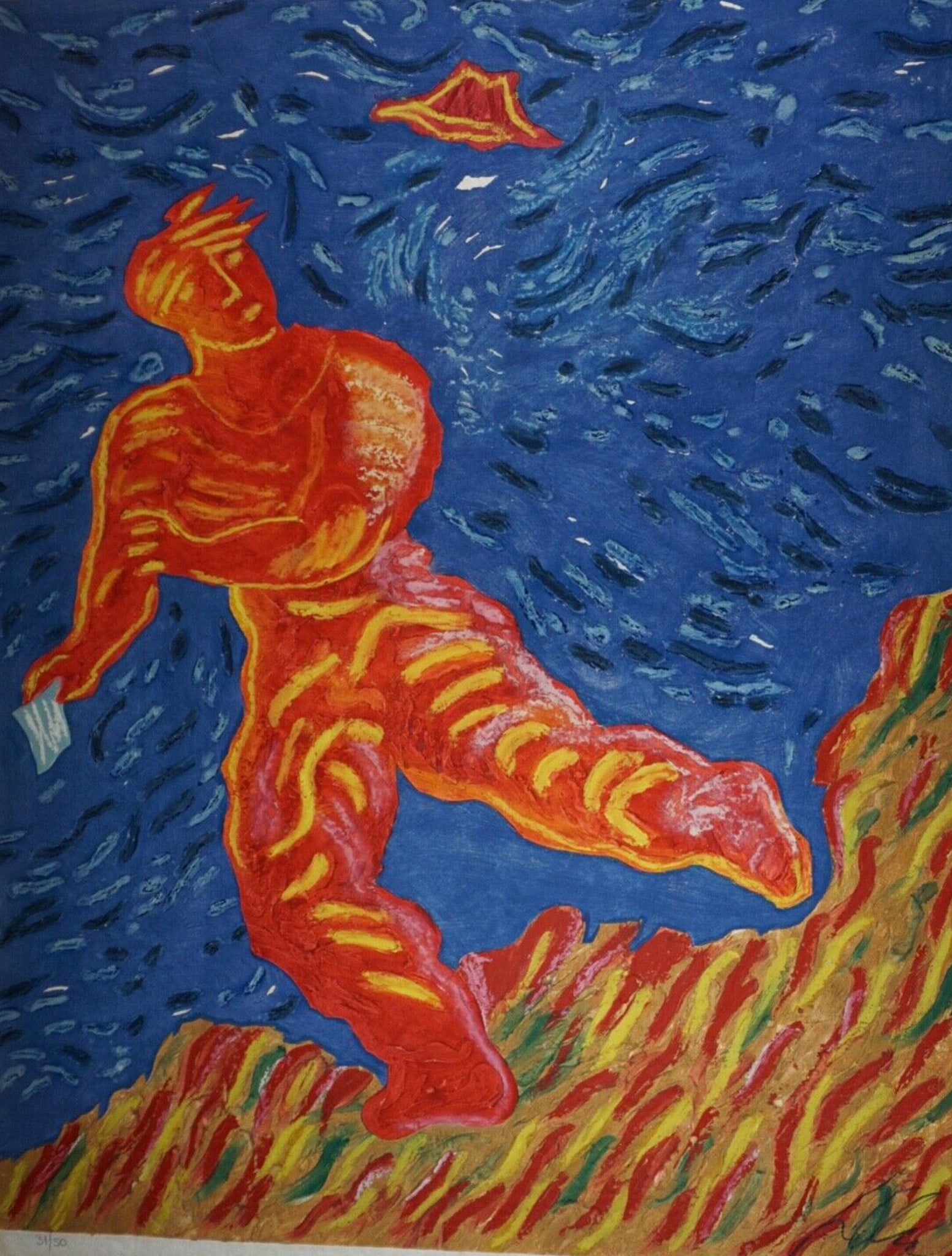 Sandro Chia (Italian 1946) Carborundum etching with hand coloring Untitled #10 signed: Carborundum etching with hand coloring, each piece is unique on handmade paper titled Untitled #10 Year 1989-1990 printed in Paris Signed lower right numbered from the edition of 50 Publisher Nordstam