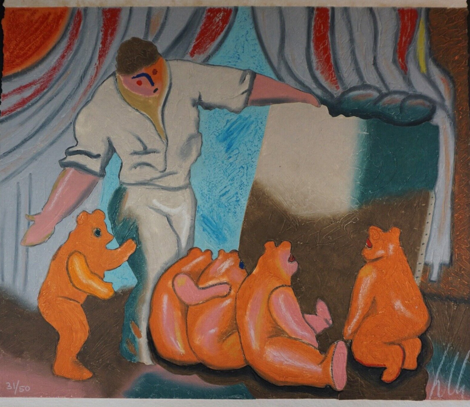 Sandro Chia (Italian 1946) Carborundum etching with hand coloring Untitled #5 signed: Carborundum etching with hand coloring, each piece is unique on handmade paper titled Untitled #5 Year 1989-1990 printed in Paris Signed lower right numbered from the edition of 50 Publisher Nordstamp