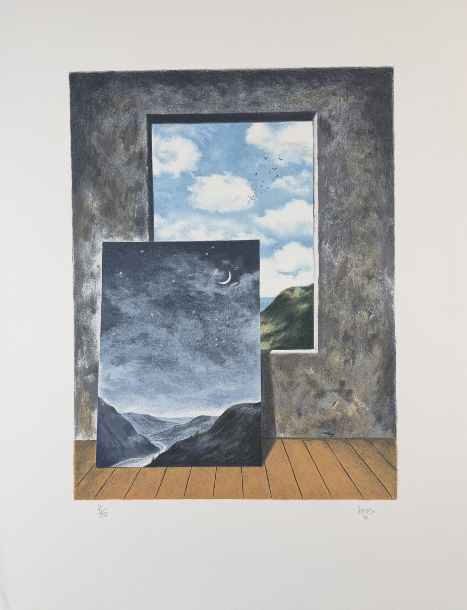 Michael Hasted Lithograph, Light of Discovery Signed: Lithograph Titled Light of Discovery Signed bottom right Numbered 49/250. Year 1981 Sight size 18"" x 23.5" Dimensions: See Description.