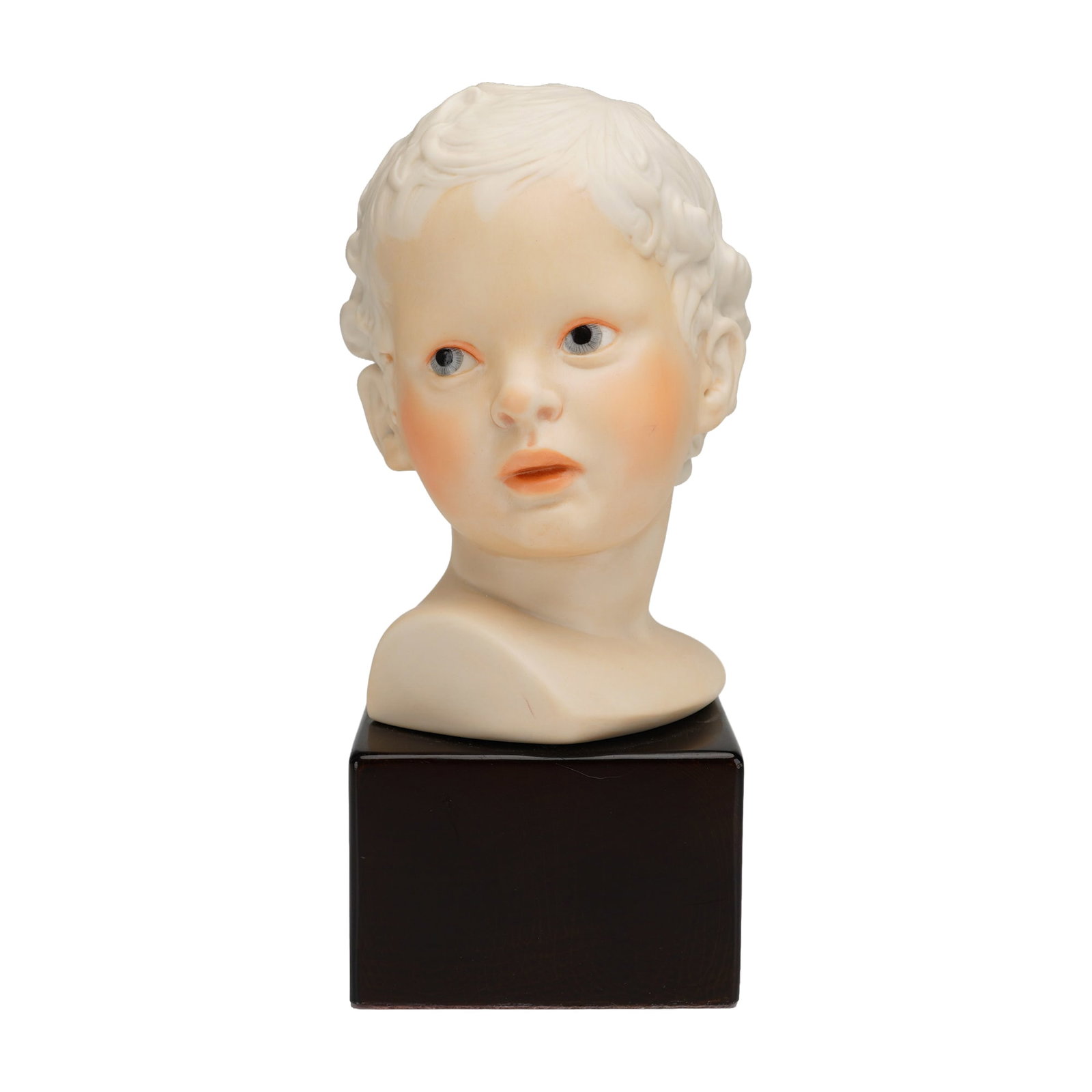 Cybis Porcelain Bust of Eros: A professional-grade bisque porcelain bust of Eros, the Greek God of Love, produced by the renowned American art porcelain studio, Cybis. This finely detailed sculpture depicts Eros as a young boy wit