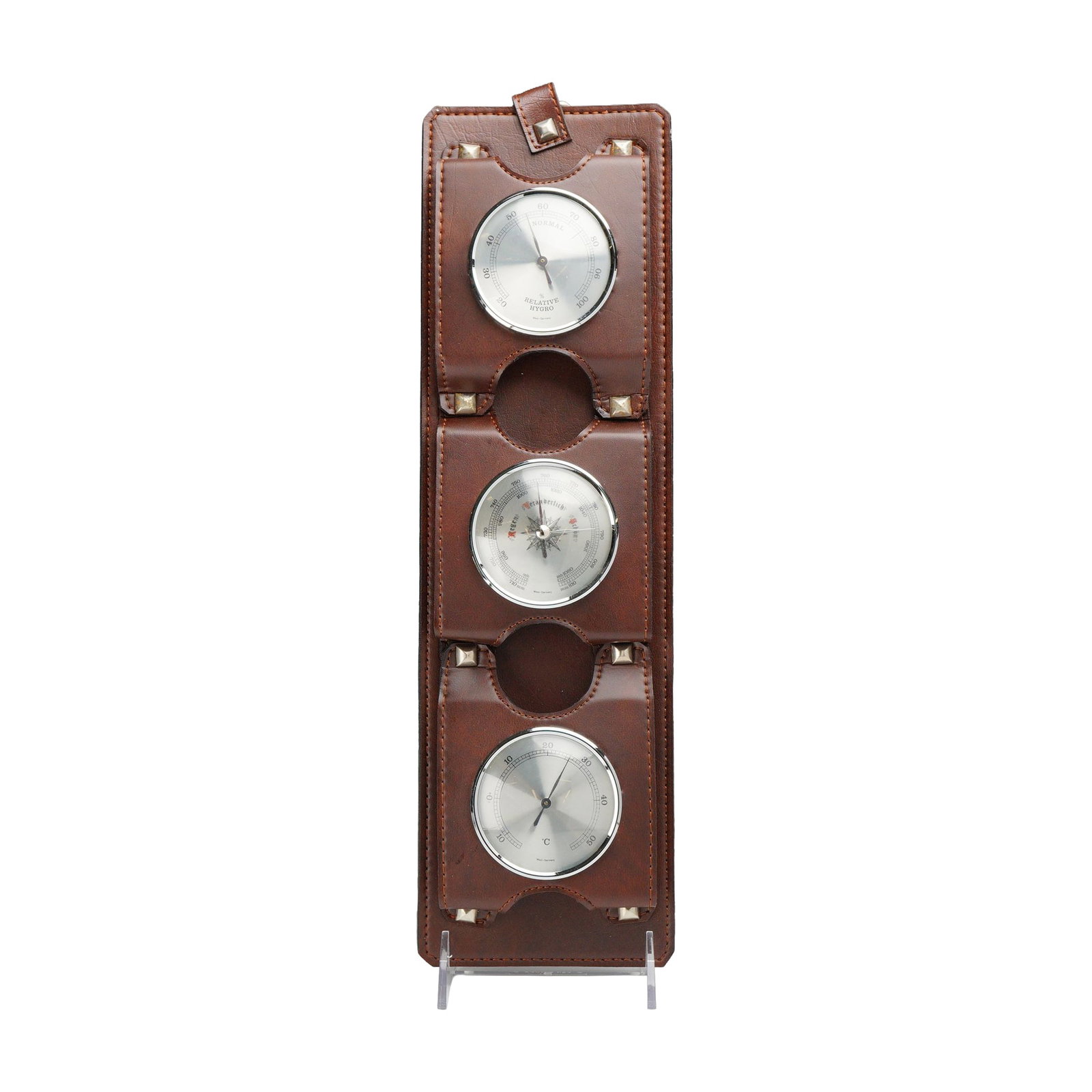 West German 3-in-1 Vertical Weather Station in Leather Holder (1 of 6)