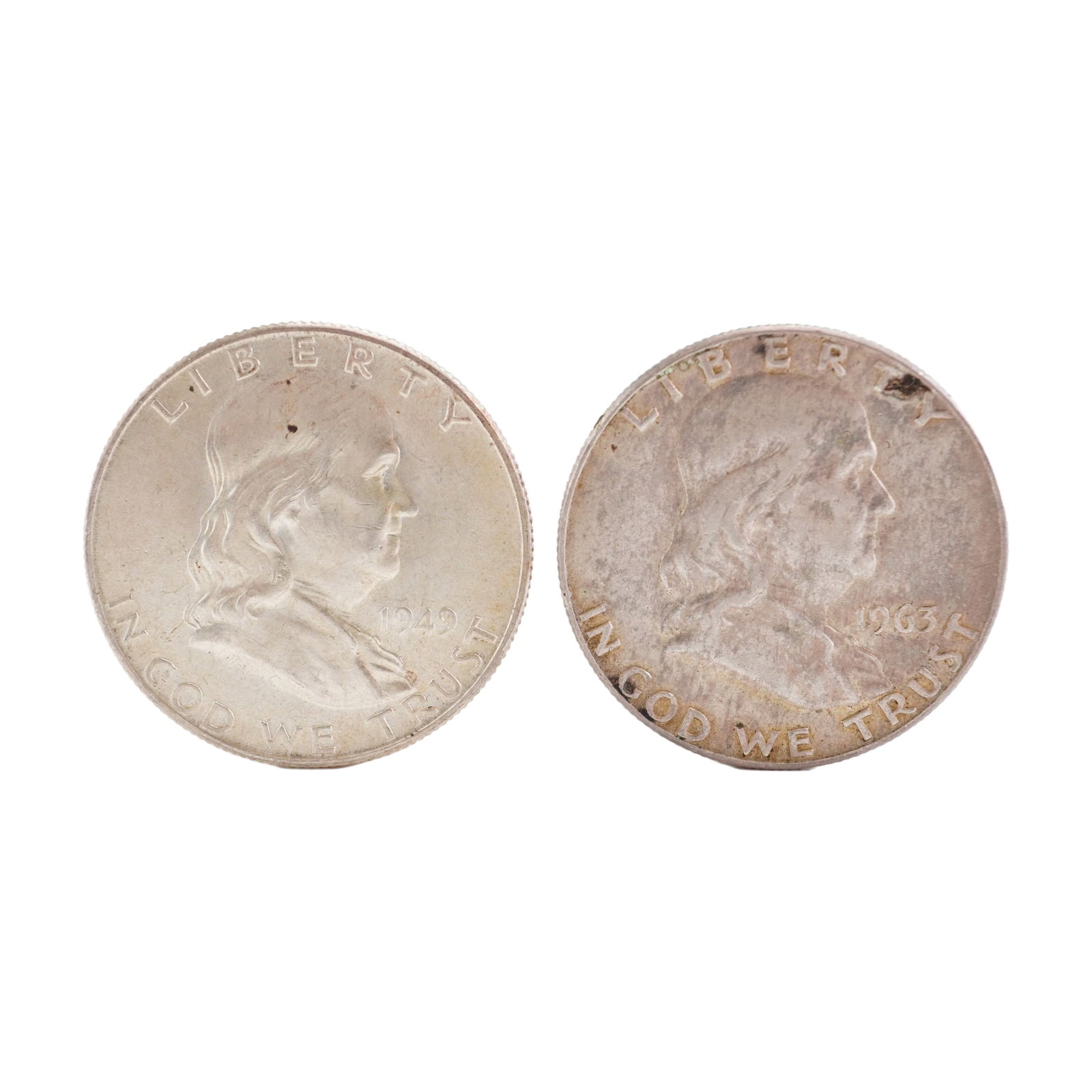 Lot of 2 Franklin Half Dollar 90% Silver Coin, Circulated (1 of 2)
