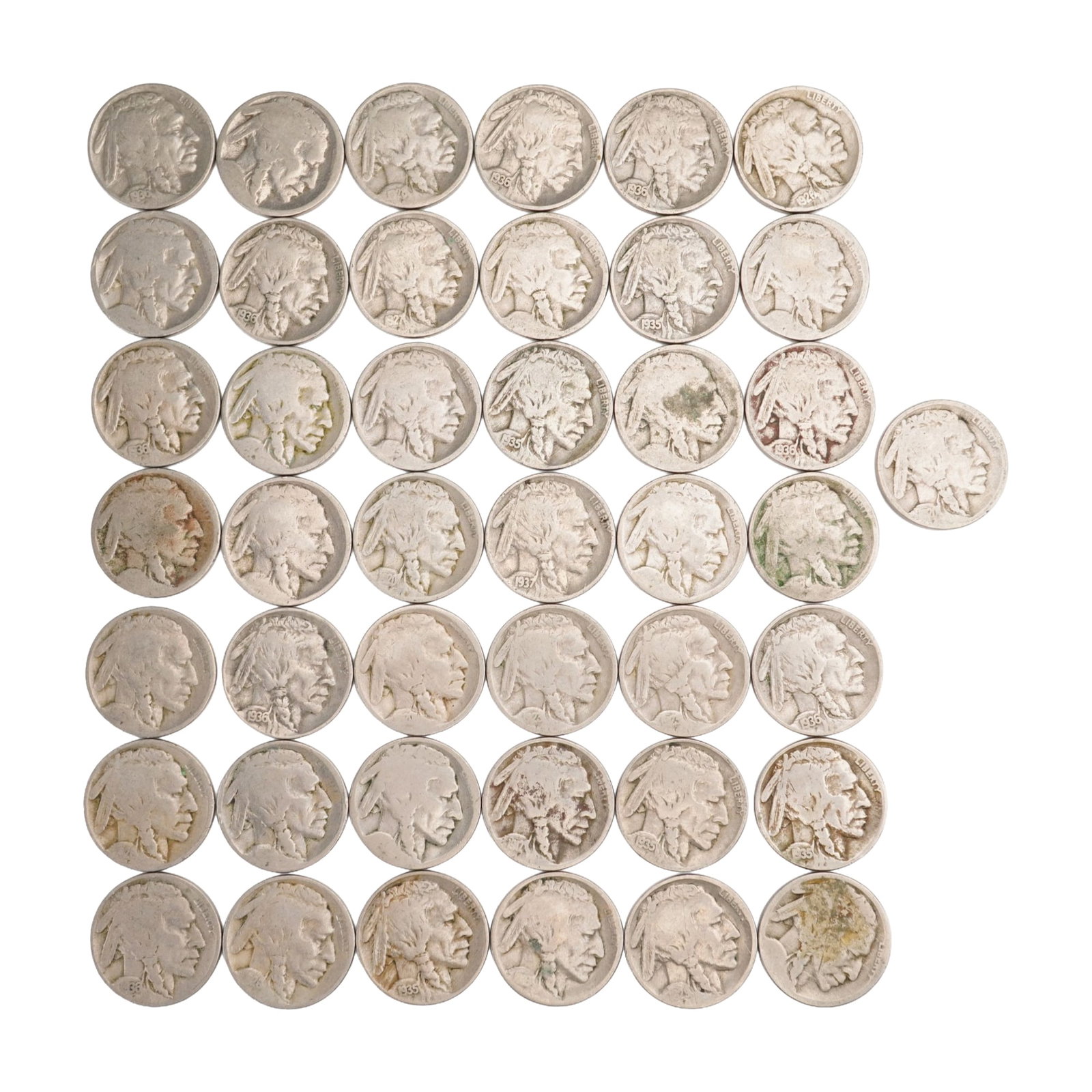 Lot of 43 U.S. Buffalo Nickel Five Cent Coin, Circulated (1 of 2)