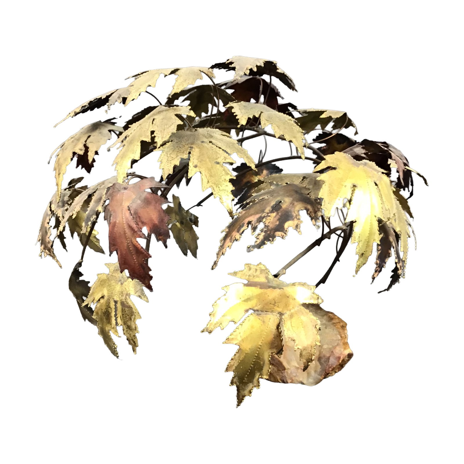 Mid-Century Modern Brutalist Copper Tree Sculpture with Maple Leaves on Stone Base (1 of 4)