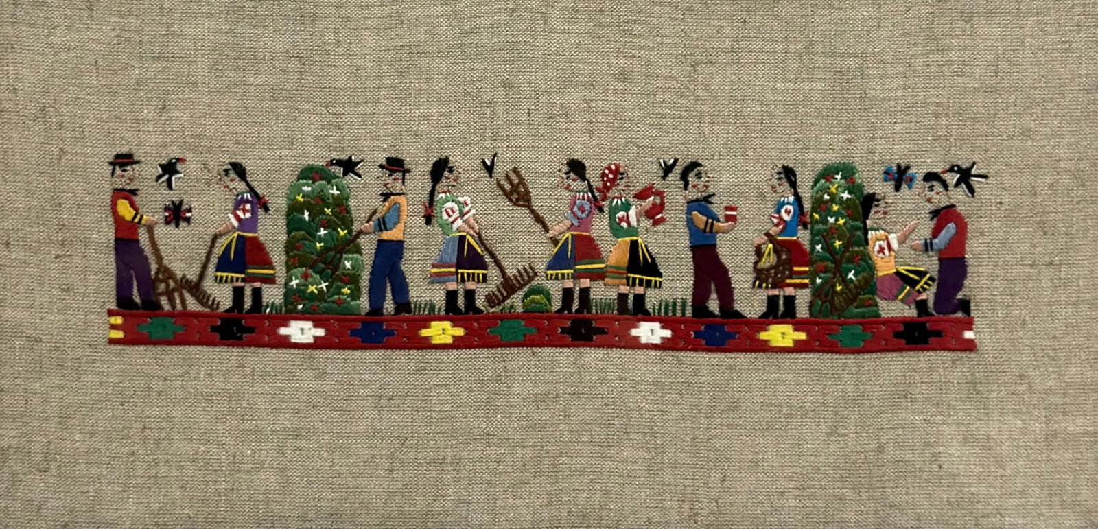 Framed Embroidery Folk Art, Scenes of Village Life (1 of 5)