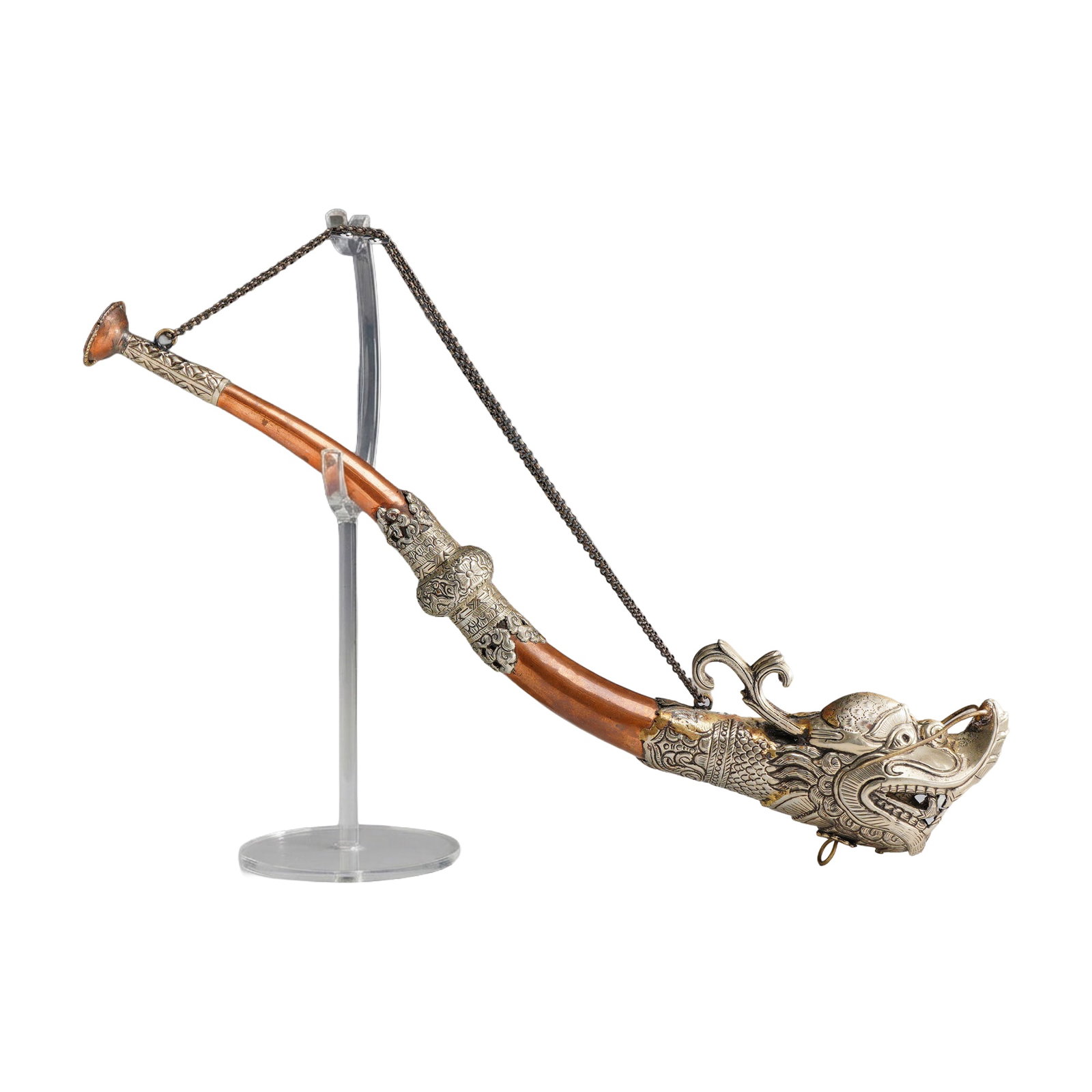 Tibetan Copper and Silvered Metal Ritual Trumpet Kangling (1 of 4)
