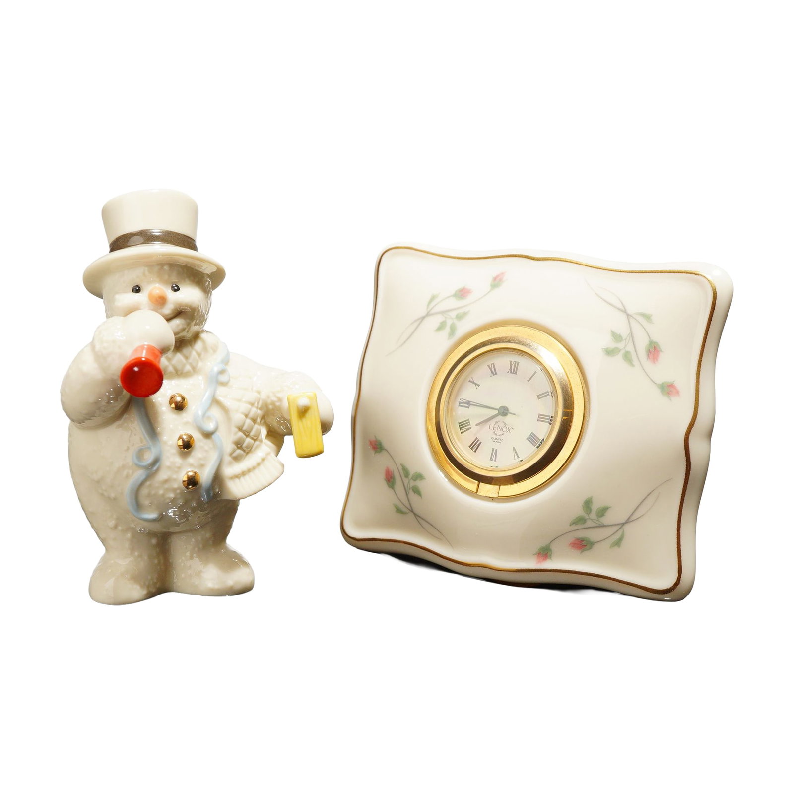 2pc Lenox Bone China Collection Pieces, Celebration Snowman and Rose Manor Clock (1 of 4)