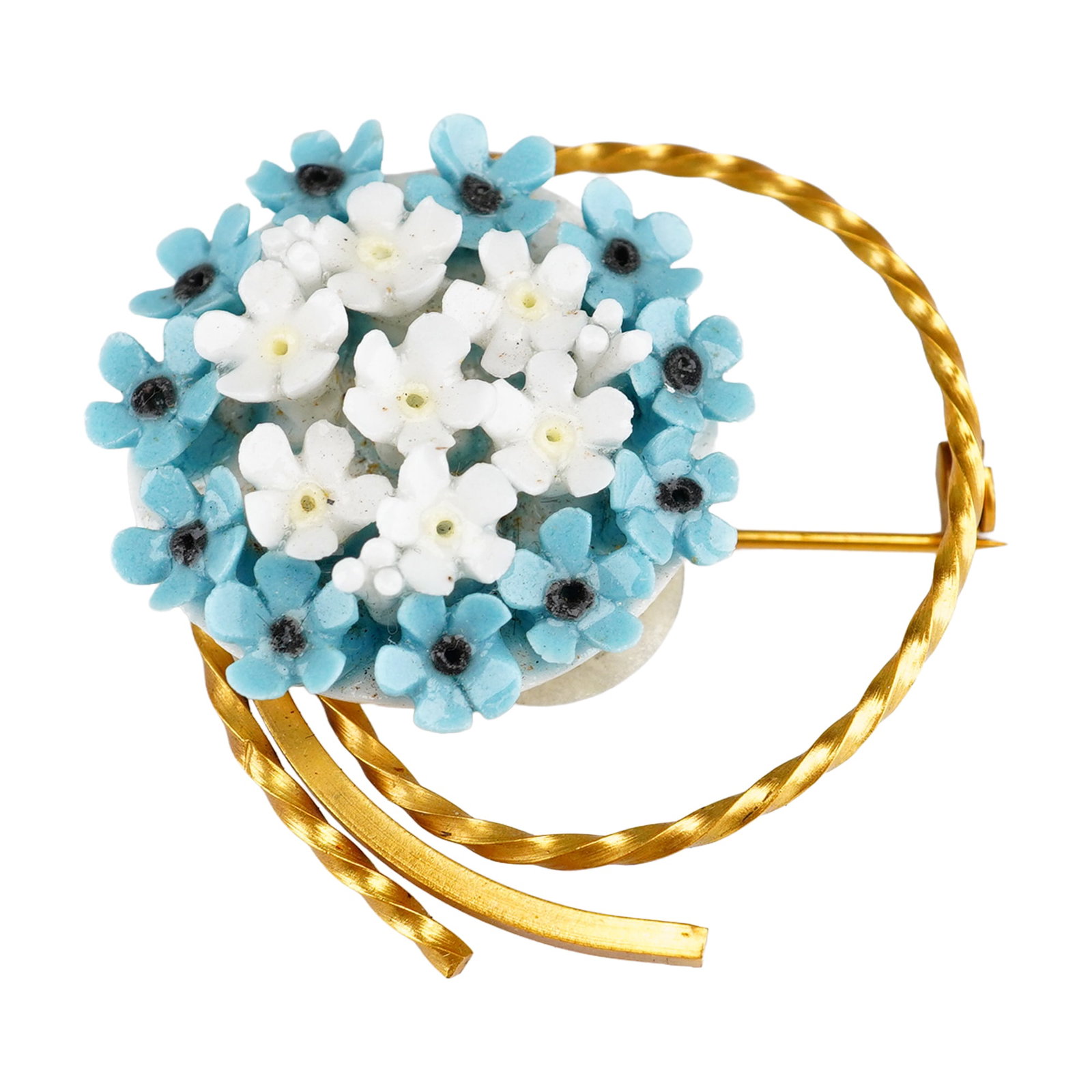 Wedgwood Porcelain Forget-Me-Not Floral Brooch in Gold-Toned Frame (1 of 4)