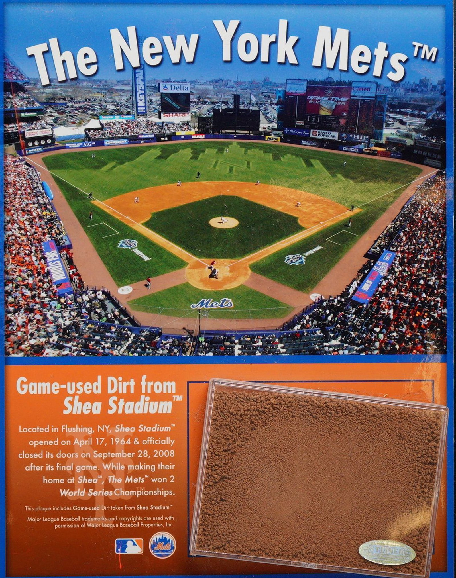 New York Mets Shea Stadium Commemorative Plaque with Game-Used Dirt and Steiner COA (1 of 5)