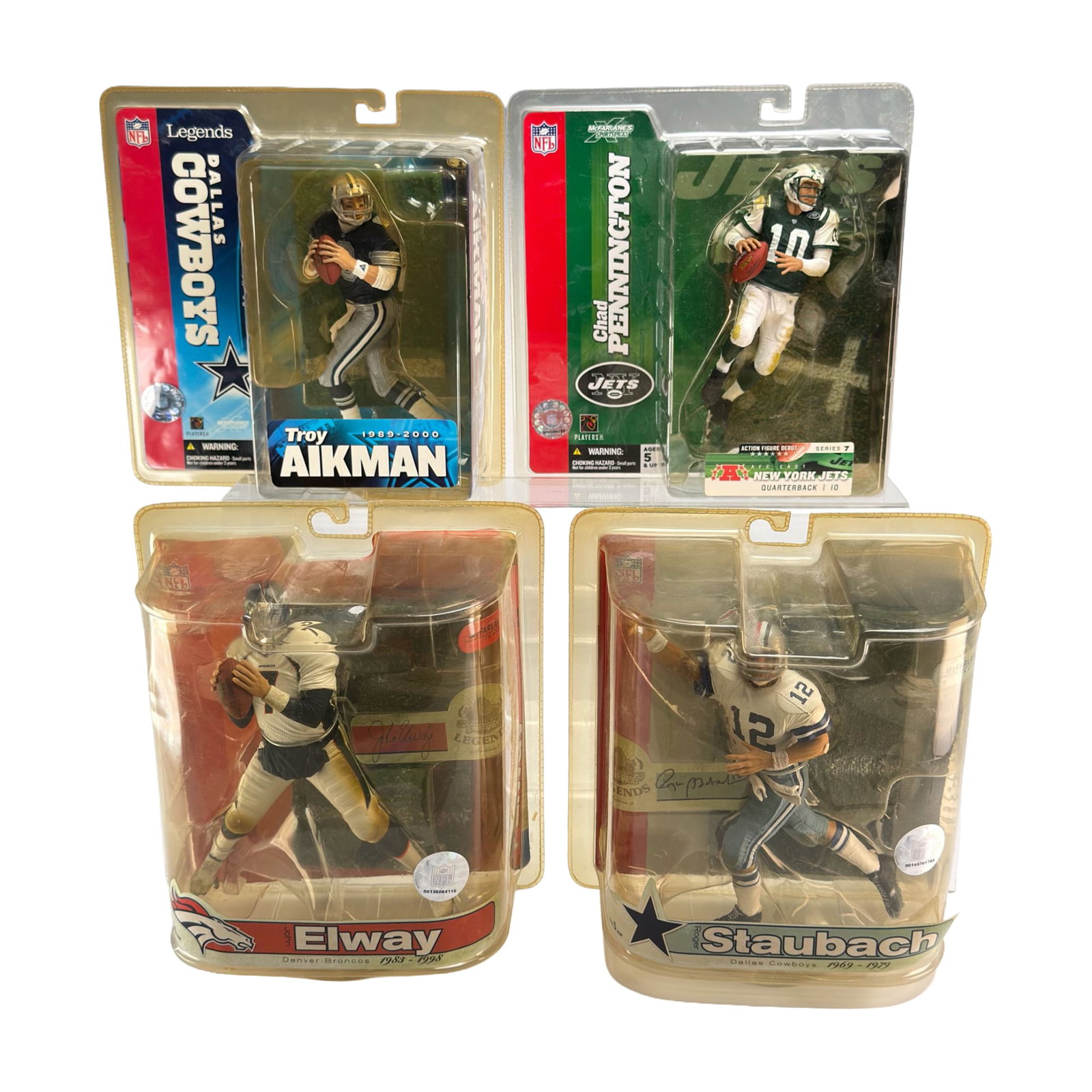 4pc NFL McFarlane Toys Sportspicks Action Figures in Original Packaging: This lot features a collection of four NFL action figures produced by McFarlane Toys as part of their Sportspicks line. Each figure is housed in its original unopened blister pack packaging with offic