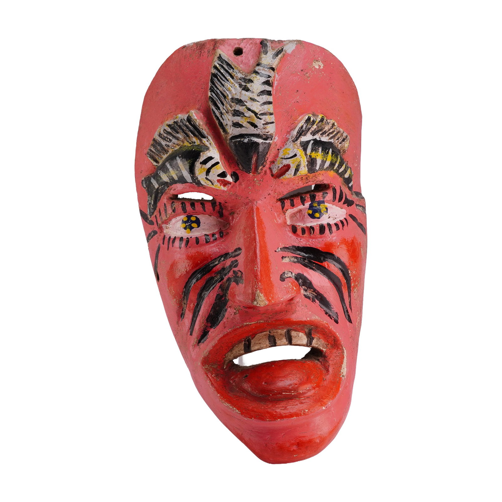Mexican Folk Art Hand-Carved & Painted Wood Dance Mask with Fish (1 of 3)