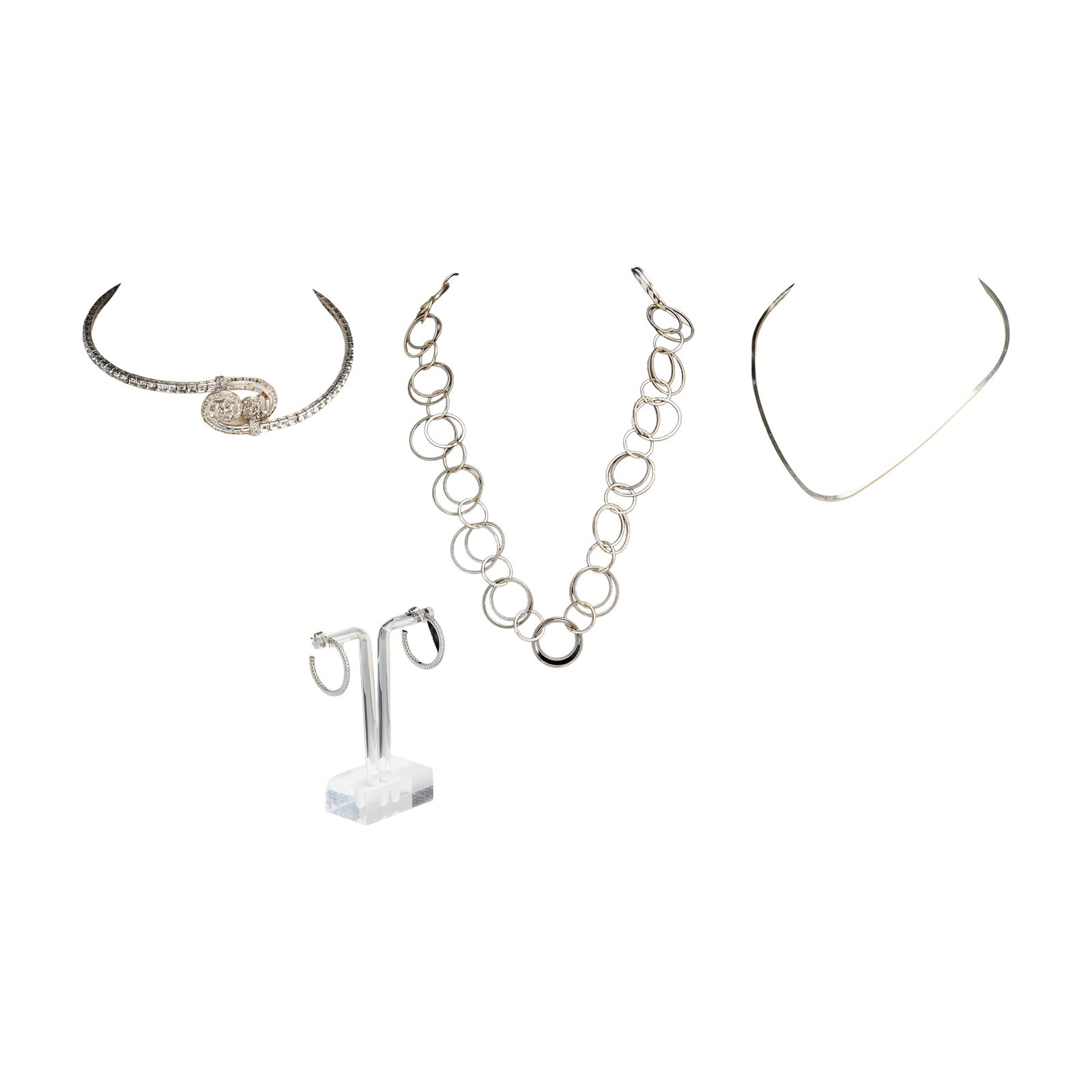 5pc Collection of Silver Toned Jewelry Including Earrings and Necklaces (1 of 5)