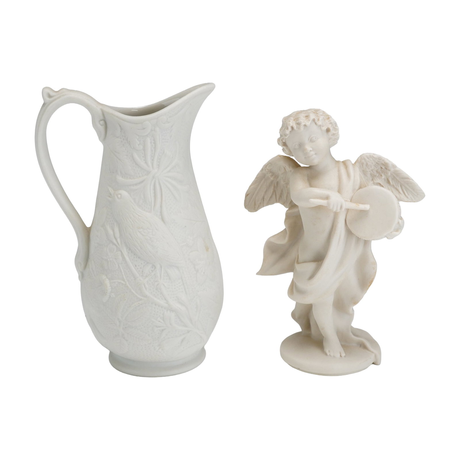Two English White Parian Porcelain Portmeirion Pitcher and Wedgwood Cherub Figurine (1 of 4)