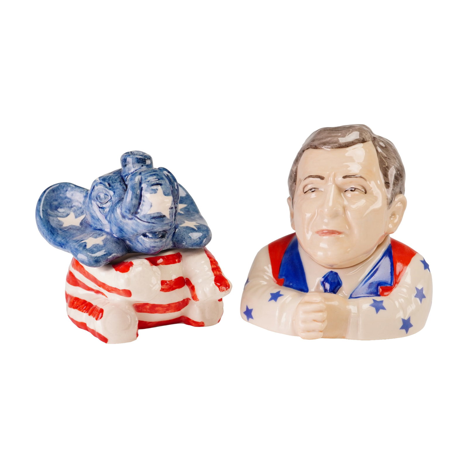 2pc Kevin Francis Face Pots, George W. Bush and Patriotic Elephant (1 of 4)
