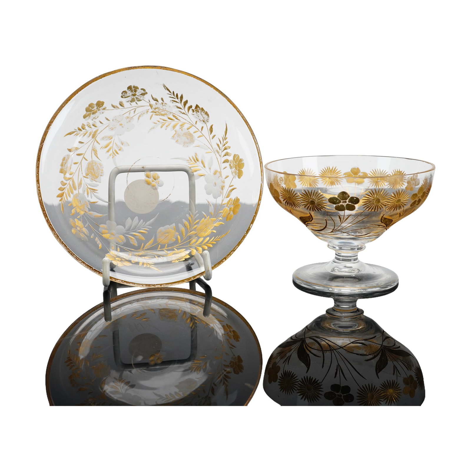Two Clear and Gilded Glass Tableware Items (1 of 3)