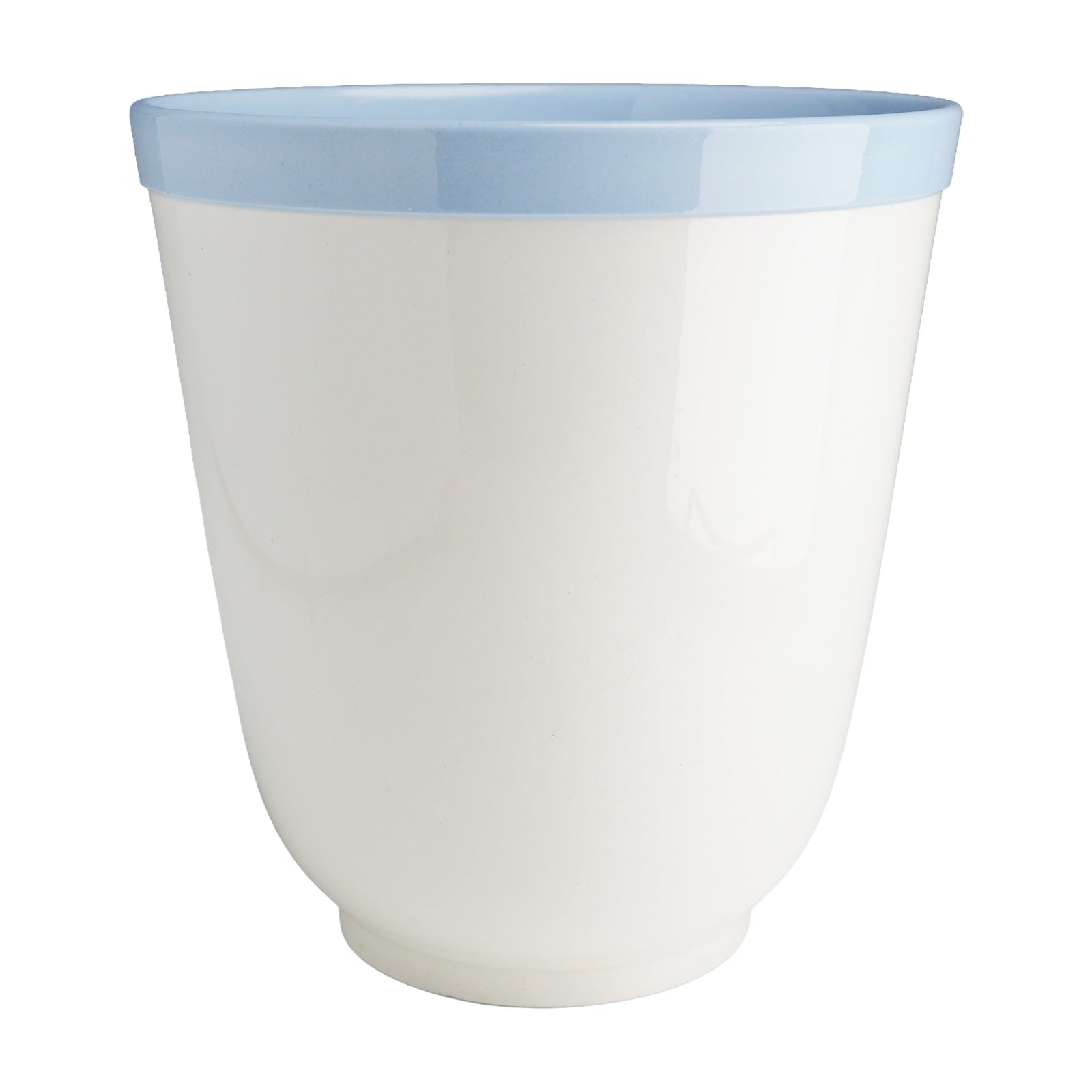 Keith Murray for Wedgwood Barlaston Two-Tone Glazed Earthenware Beaker Vase: A Keith Murray designed earthenware beaker vase produced by Wedgwood at the Barlaston factory. This conical form features a slightly flared rim and a low foot ring, finished in a minimalist two-tone c
