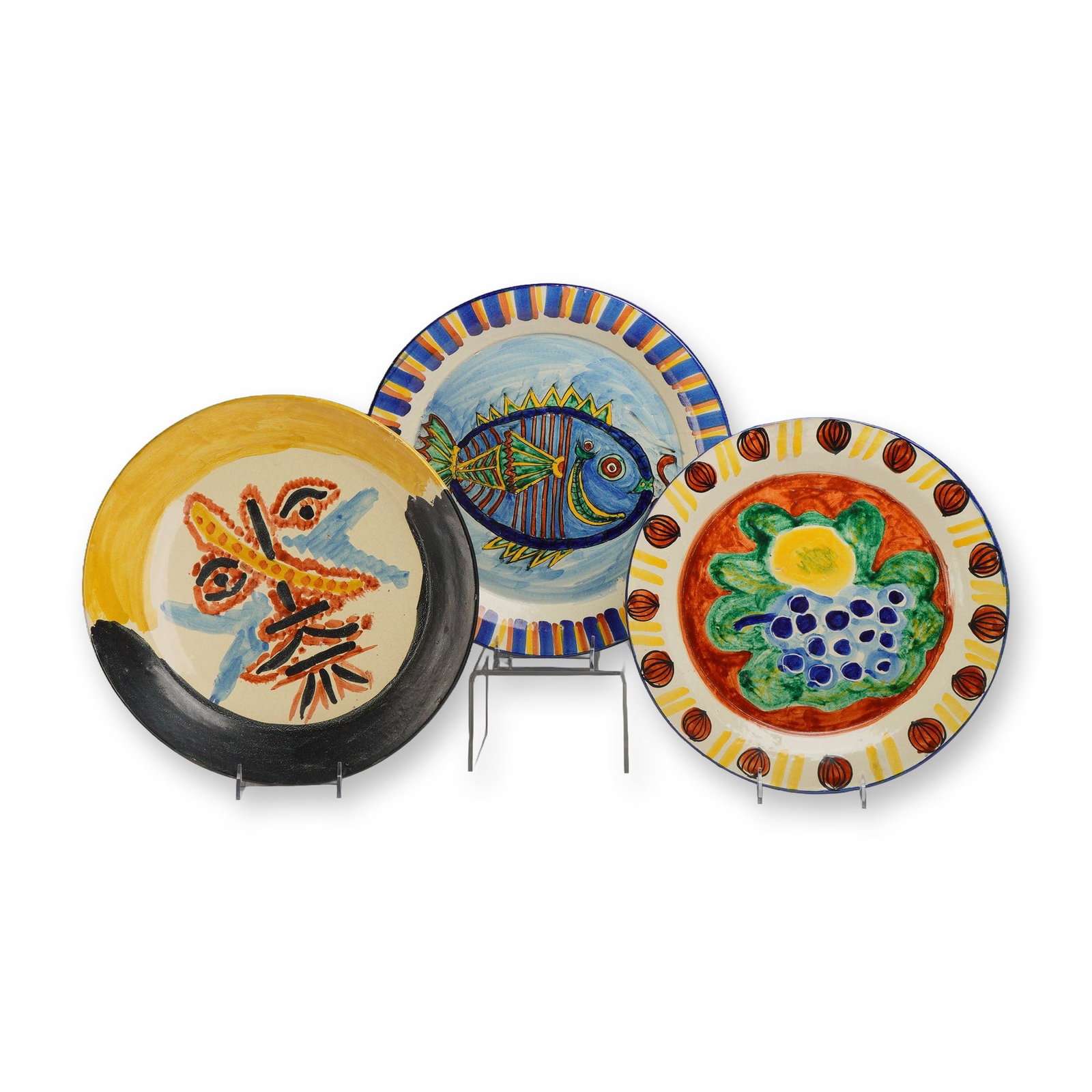 Three Picasso-Inspired Hand-Painted Earthenware Tray-Plates (1 of 5)