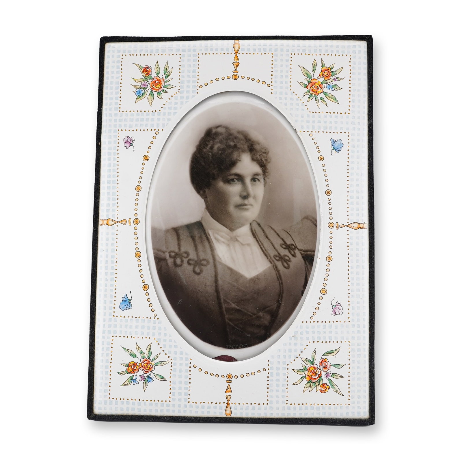 Enamel Portrait Frame with Antique Photograph on Convex Enamel Base (1 of 7)