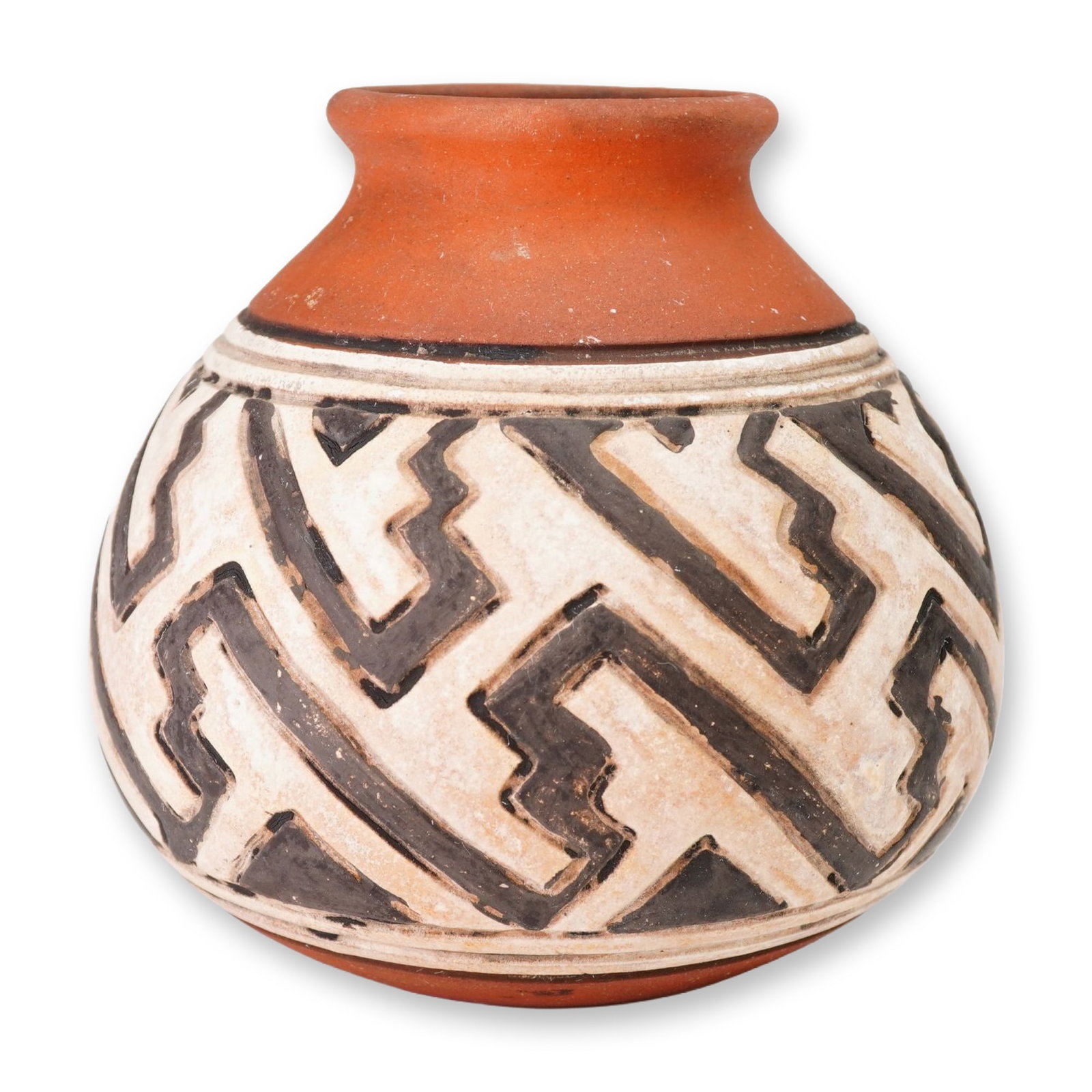 Native American Pueblo-Style Terracotta Pottery Vase with Geometric Design (1 of 3)