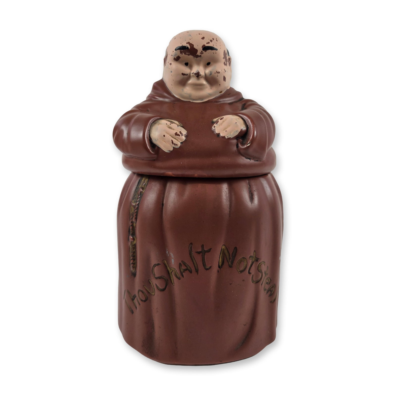 Vintage Ceramic Monk Thou Shalt Not Steal Cookie Jar (1 of 4)