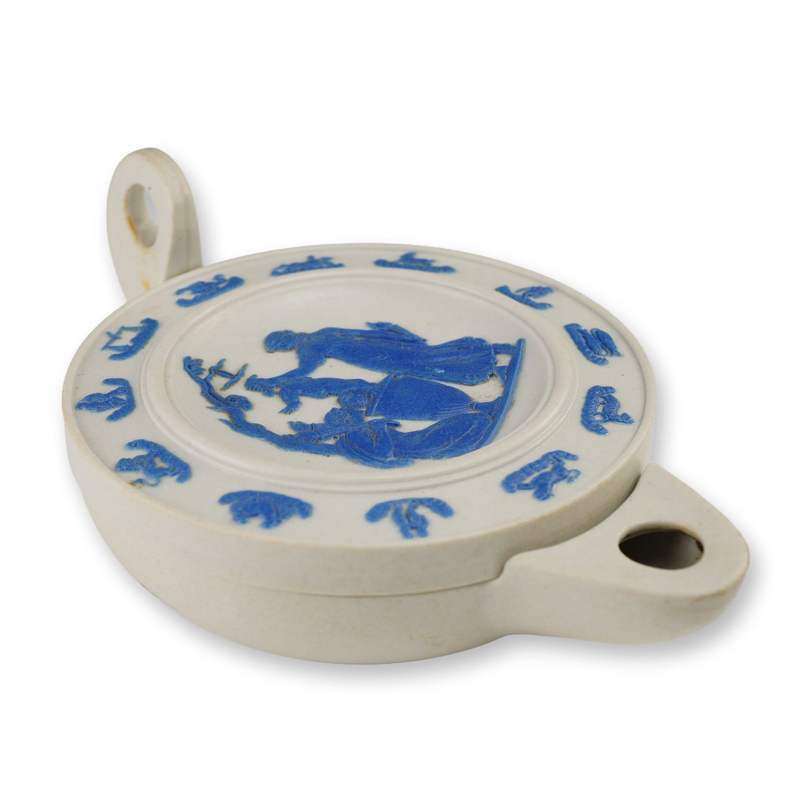 Wedgwood Blue and Earth Tone Lidded Jasperware Oil Lamp with Zodiac Signs (1 of 4)