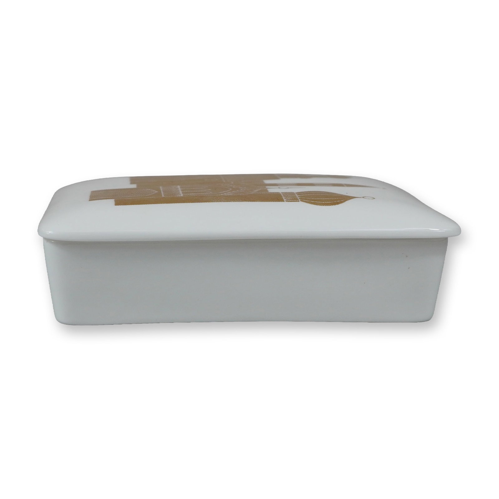 Wedgwood Bone China Rectangular Trinket Box: This rectangular trinket box is crafted from fine bone china by Wedgwood as part of the Rubin Collection. The piece consists of a white glazed base with a matching fitted, slightly domed lid. The lid 