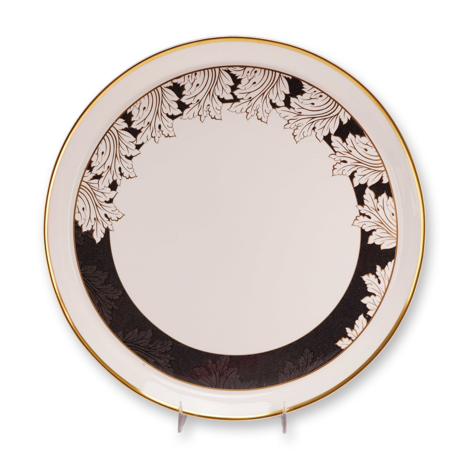 Wedgwood Millennium Collection Bone China Serving Platter from the Rubin Collection: A Wedgwood fine bone china serving platter from the Millennium Collection, issued in 2000. The circular platter features a polished white ground with a wide, asymmetrical black band positioned toward 