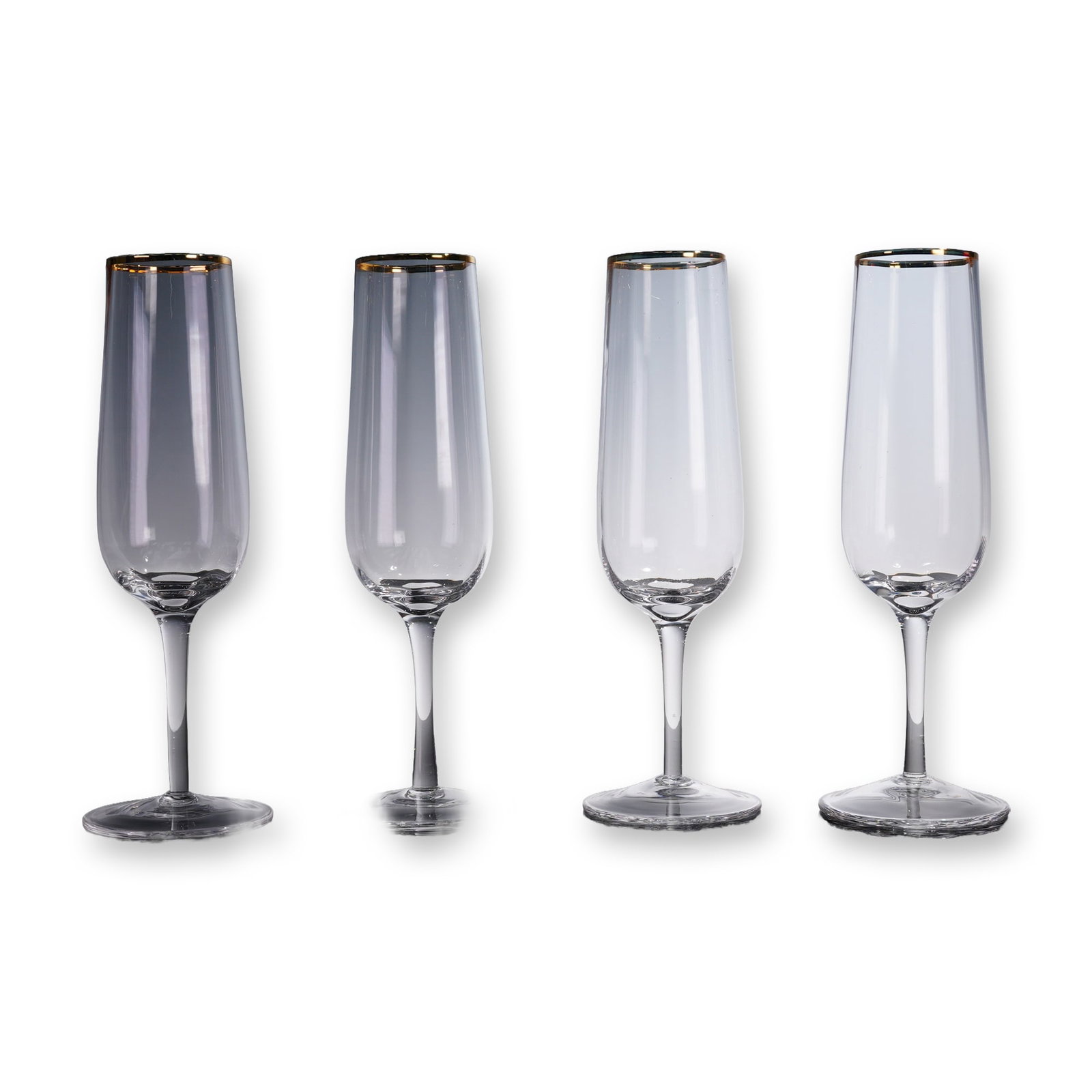 4pc Champagne Flutes, Martha Stewart Collection: This elegant 4-piece set of champagne flutes from the Martha Stewart Collection features a timeless design with slender, tapered bowls and gleaming gold rims. Perfect for toasting celebrations, these 