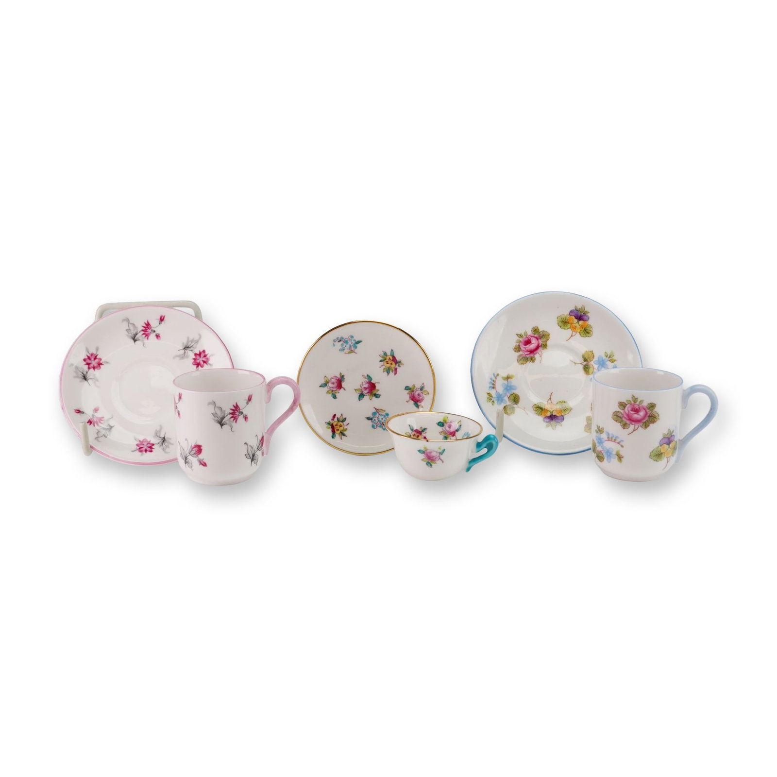 Lot of Three Miniature Floral Fine Bone China Cup and Saucer Sets, Shelley and Crown Staffordshire (1 of 4)