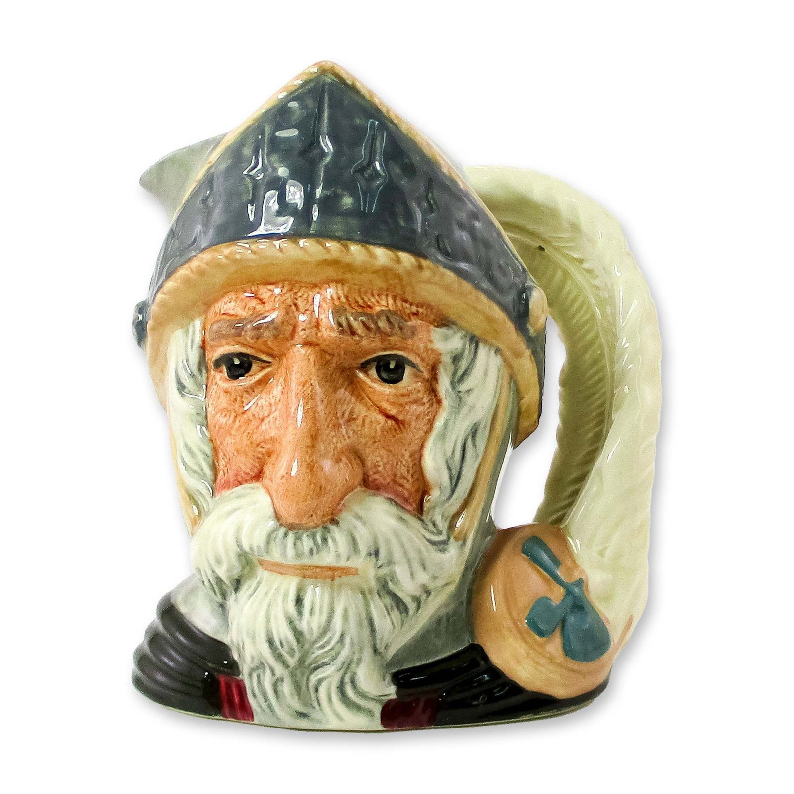 Don Quixote D6460 - Small - Royal Doulton Character Jug: Blue-grey helmet; dark green robes. Don Quixote is the hero of the novel by Cervantes, a satirical parody of this chivalrous knight. Don Quixote leads a life of adventure, capturing many hearts along 