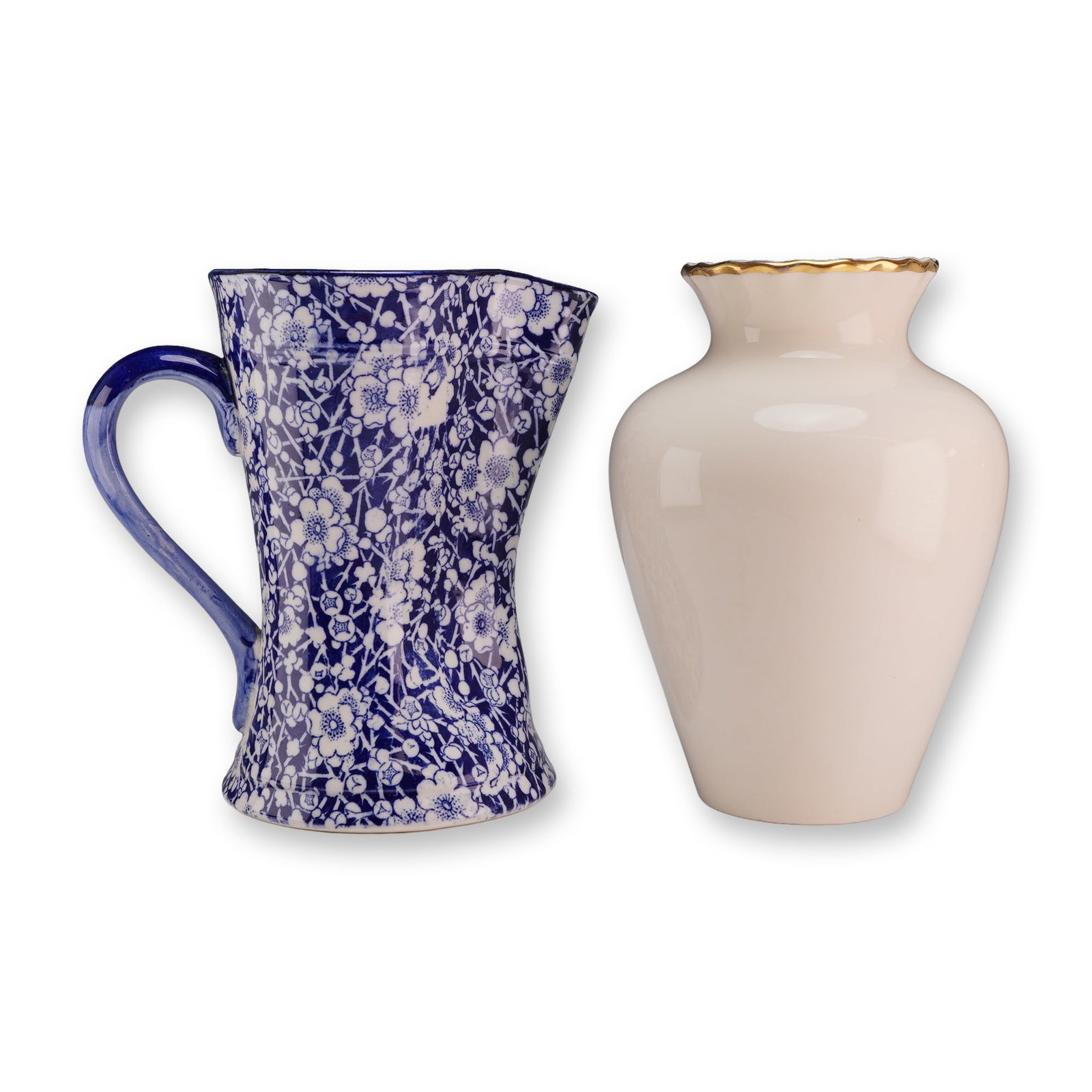 Lot of Two Royal Doulton Ceramic Pieces Including a Flow Blue Style Floral Pitcher and an Bone China (1 of 3)