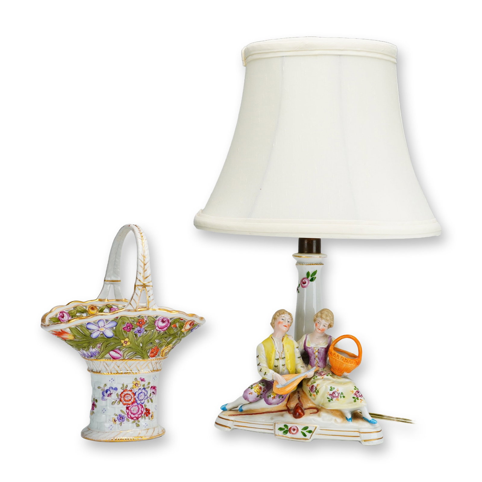 2pc German Items, Von Schierholz Basket and a Victorian Figural Lamp (1 of 5)