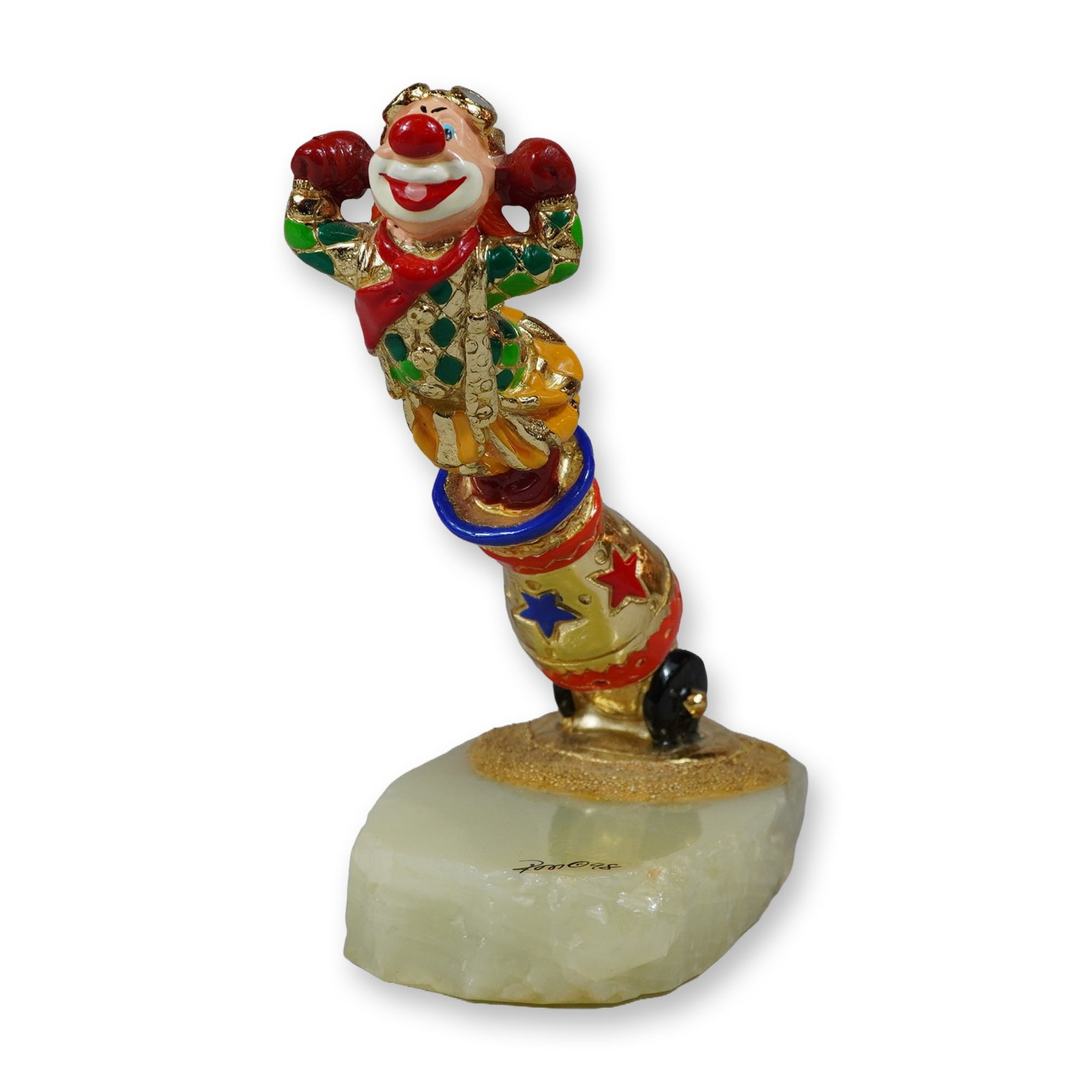 Ron Lee 1998 Human Cannonball Clown Sculpture, Signed and Numbered: Ron Lee (American, 1947-2017). A limited edition sculpture titled Human Cannonball, dated 1998. The work is composed of hand-painted and enameled metal with gold-toned accents, depicting a clown weari