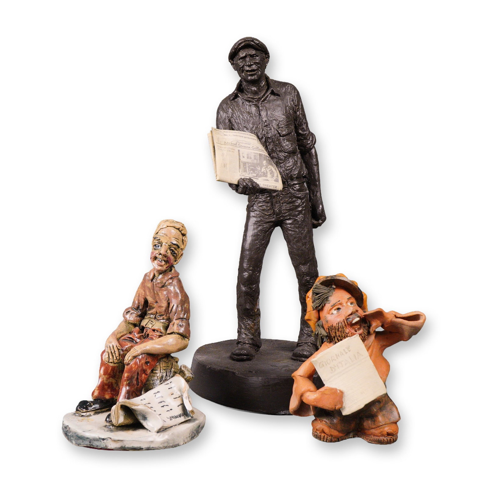 3pc Michael Garman Newsman Sculpture and Figurative Sculptures (1 of 5)