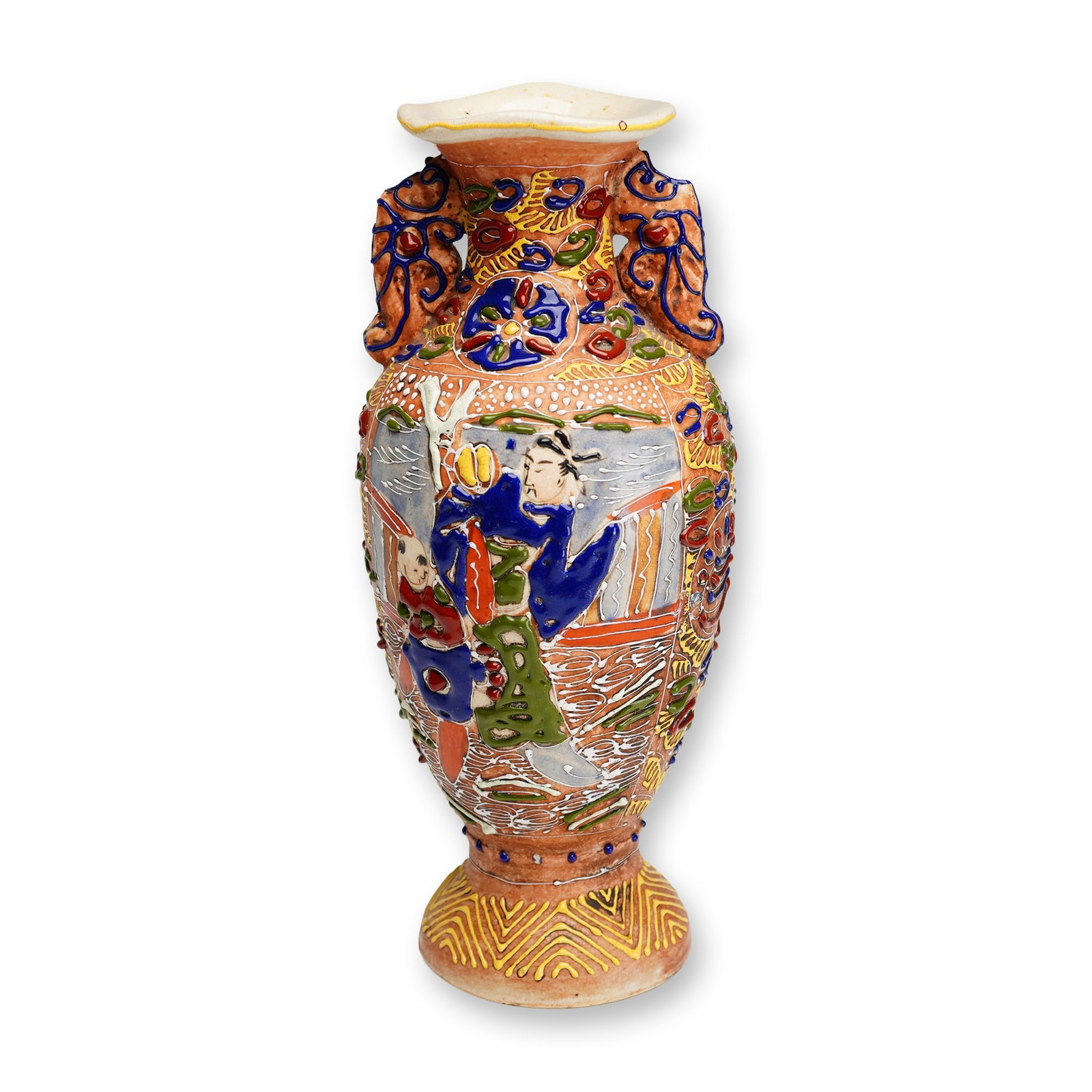 Meiji to Taisho Period Moriage Satsuma Style Twin-handled Baluster Vase (1 of 4)