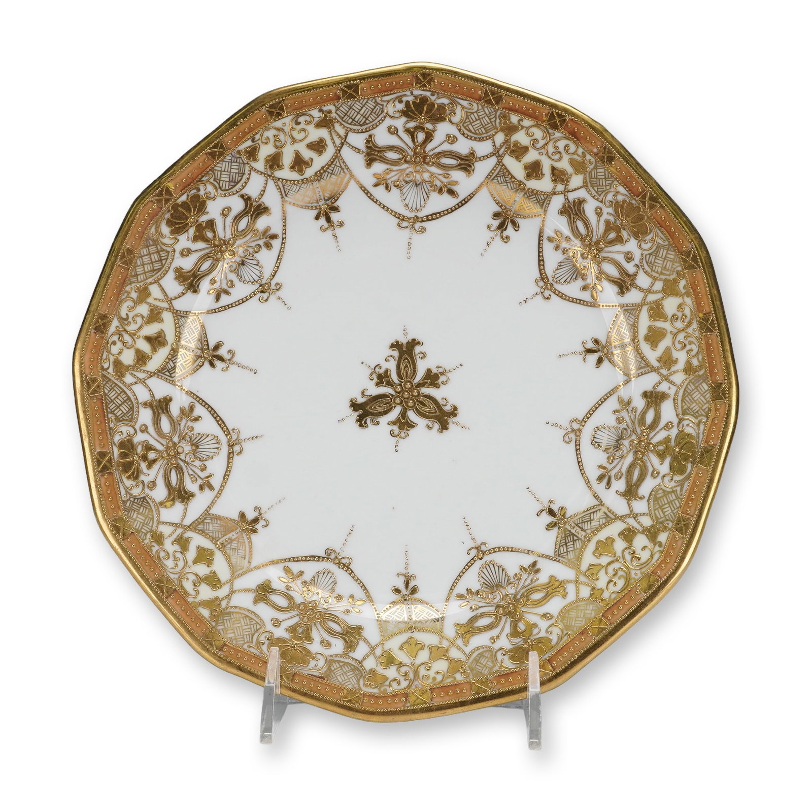 Nippon Hand Painted Raised Gold Octagonal Plate with RC Mark (1 of 5)