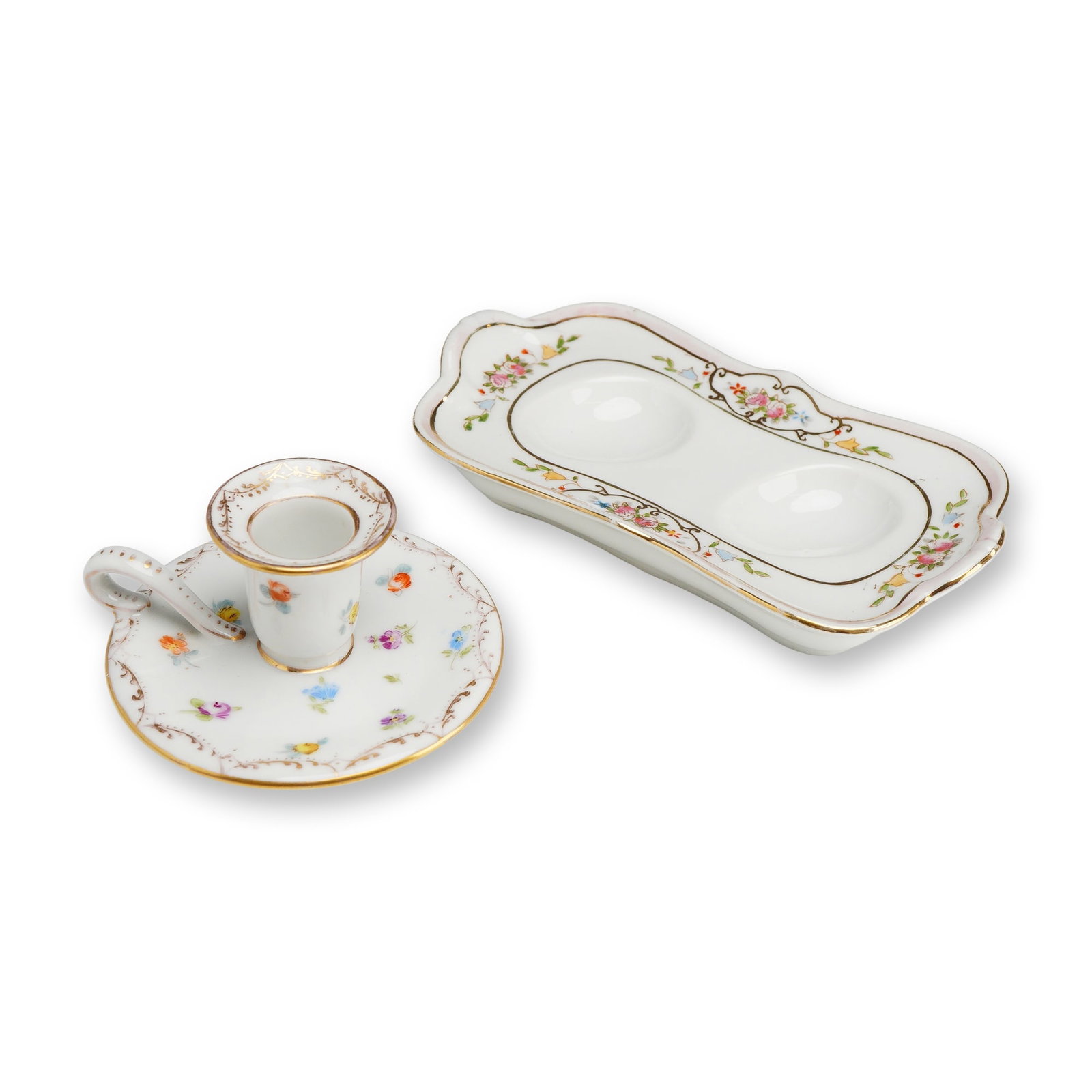 Two Richard Klemm Dresden Porcelain Chamberstick and a Nippon Egg Holder (1 of 3)