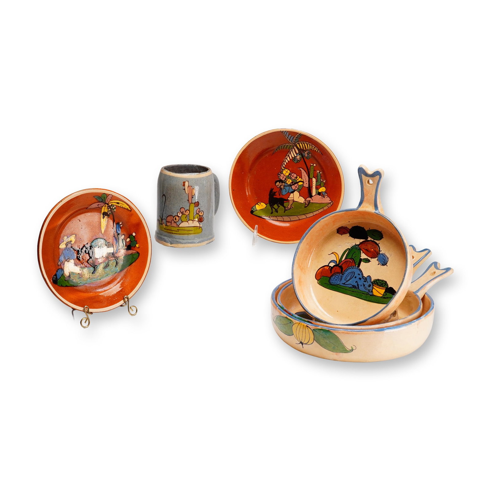 Six-Piece Mexican Hand-Painted Folk Art Ceramic Grouping (1 of 2)